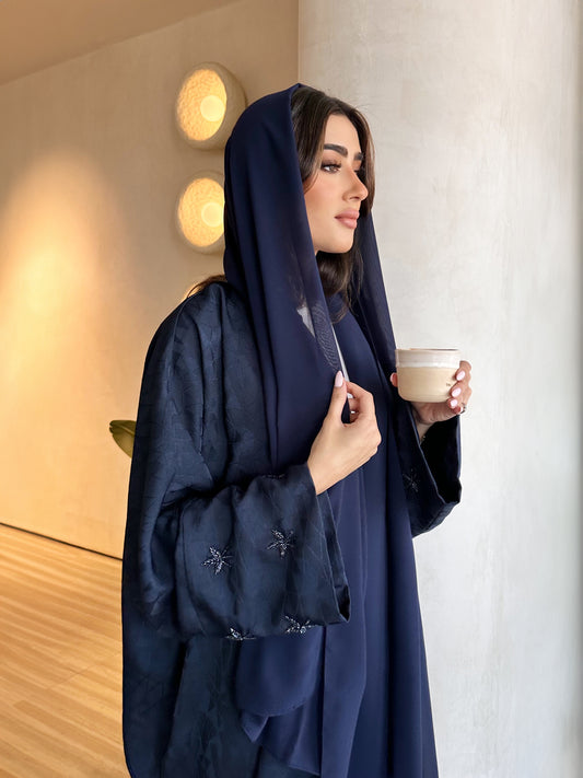 Jacquard Navy Blue Abaya