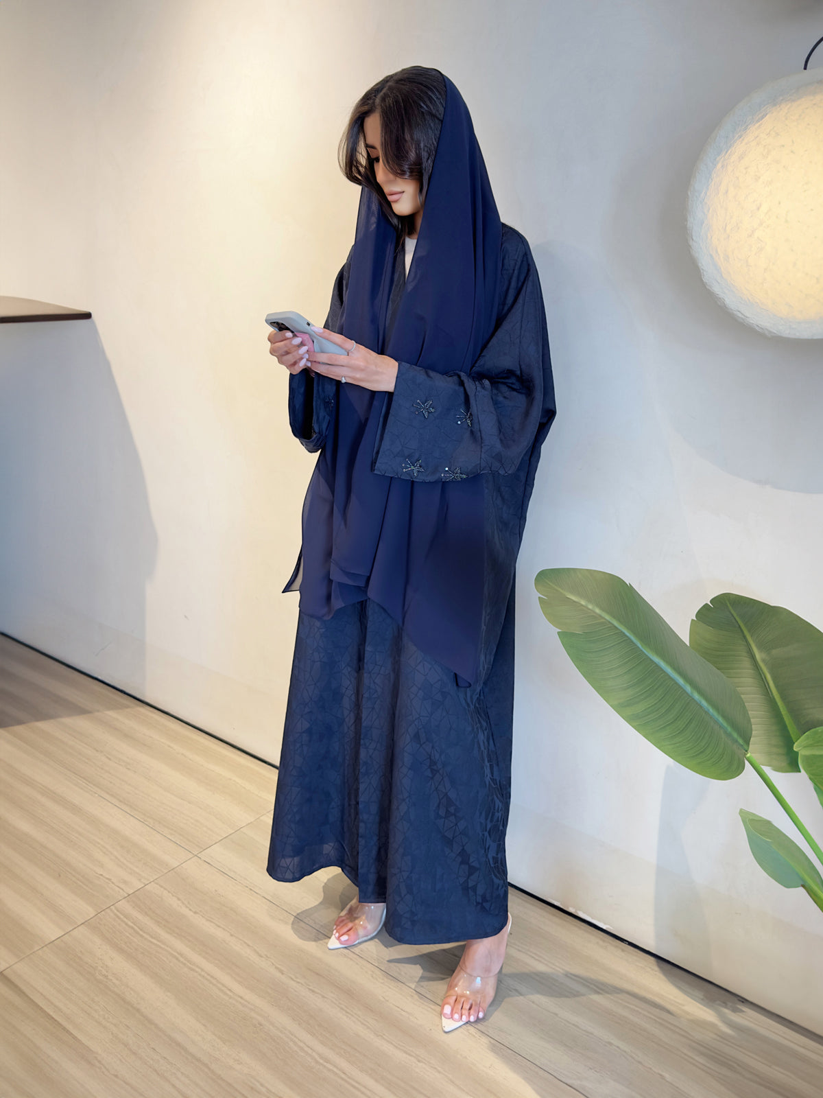 Jacquard Navy Blue Abaya