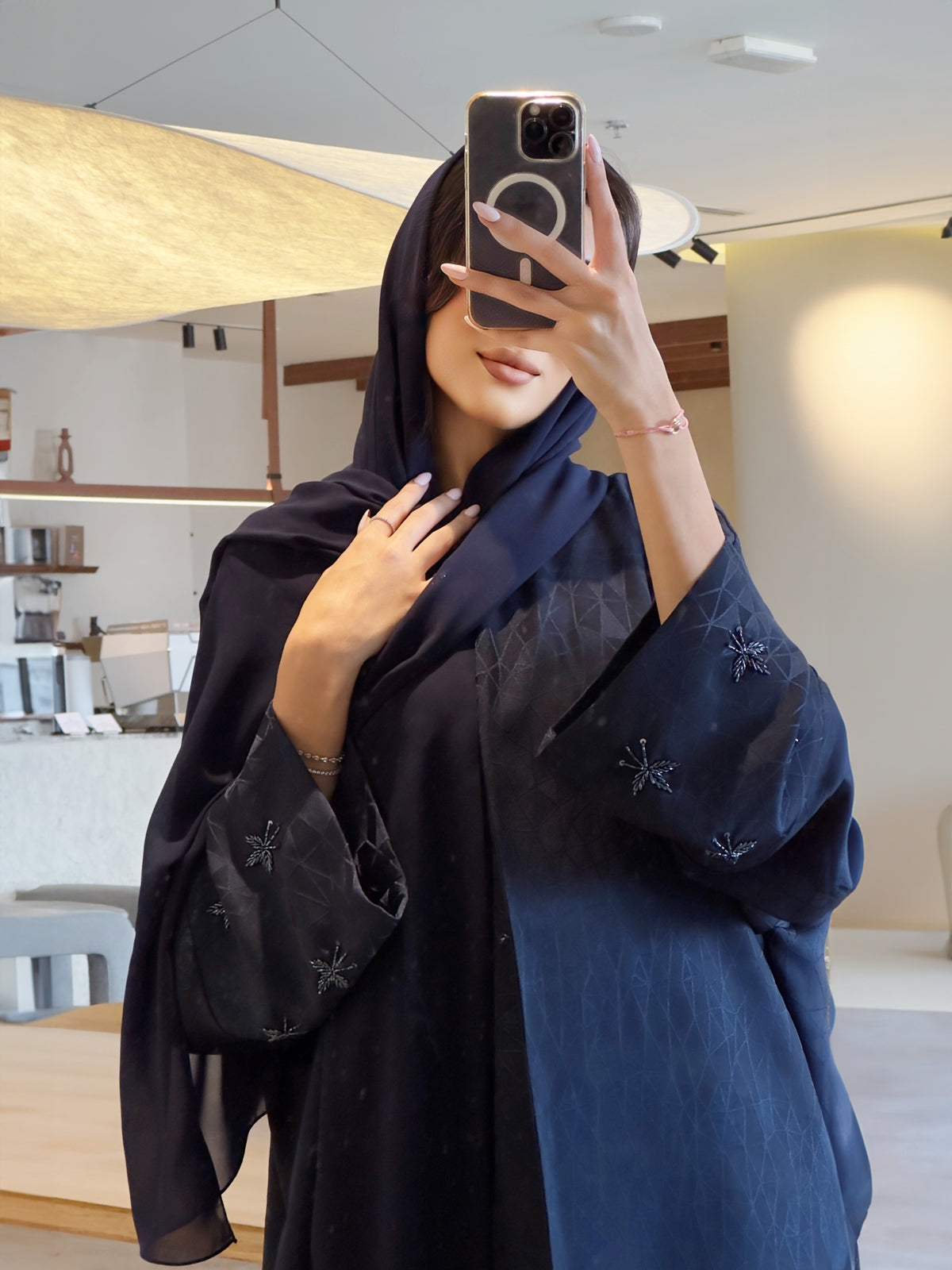 Jacquard Navy Blue Abaya