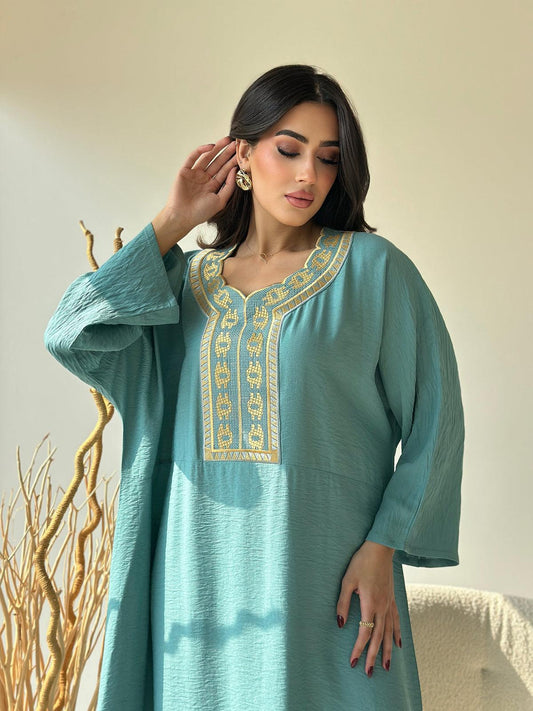 Marooj Light Blue Kaftan Abaya - Elita