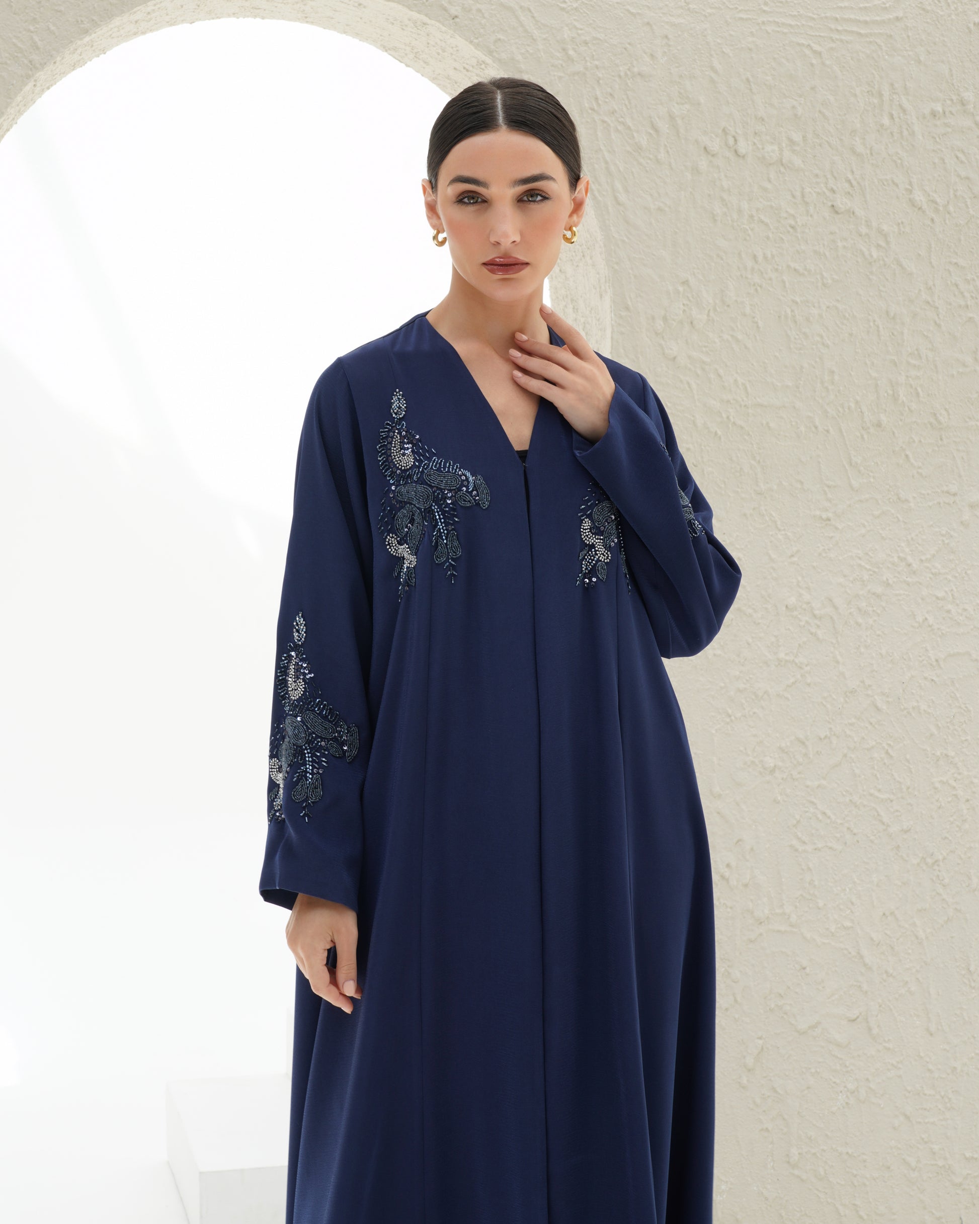 Alaya Navy Blue Abaya - Japanese with handwork