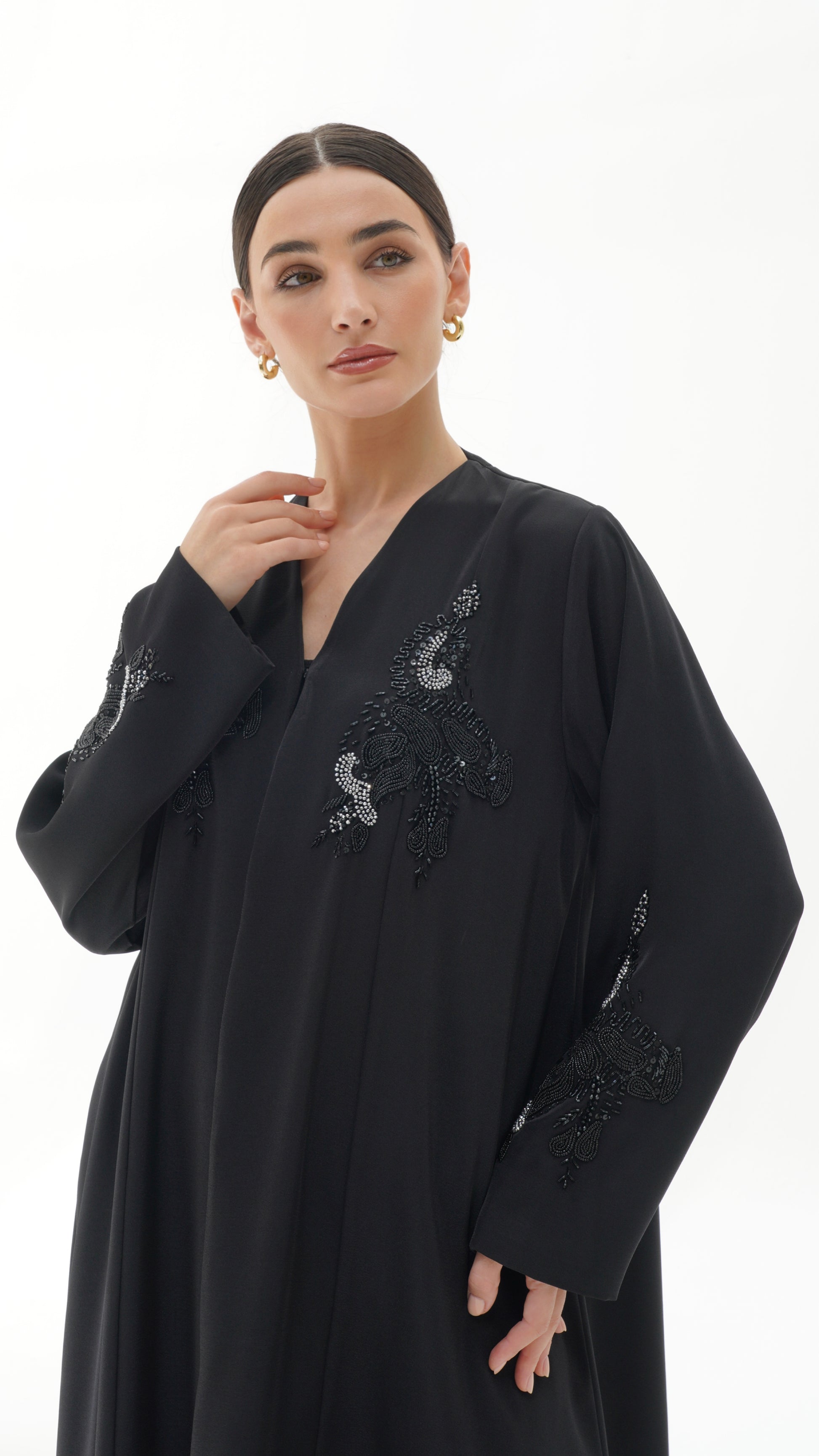 Alaya Japanese Black Abaya - Handwork