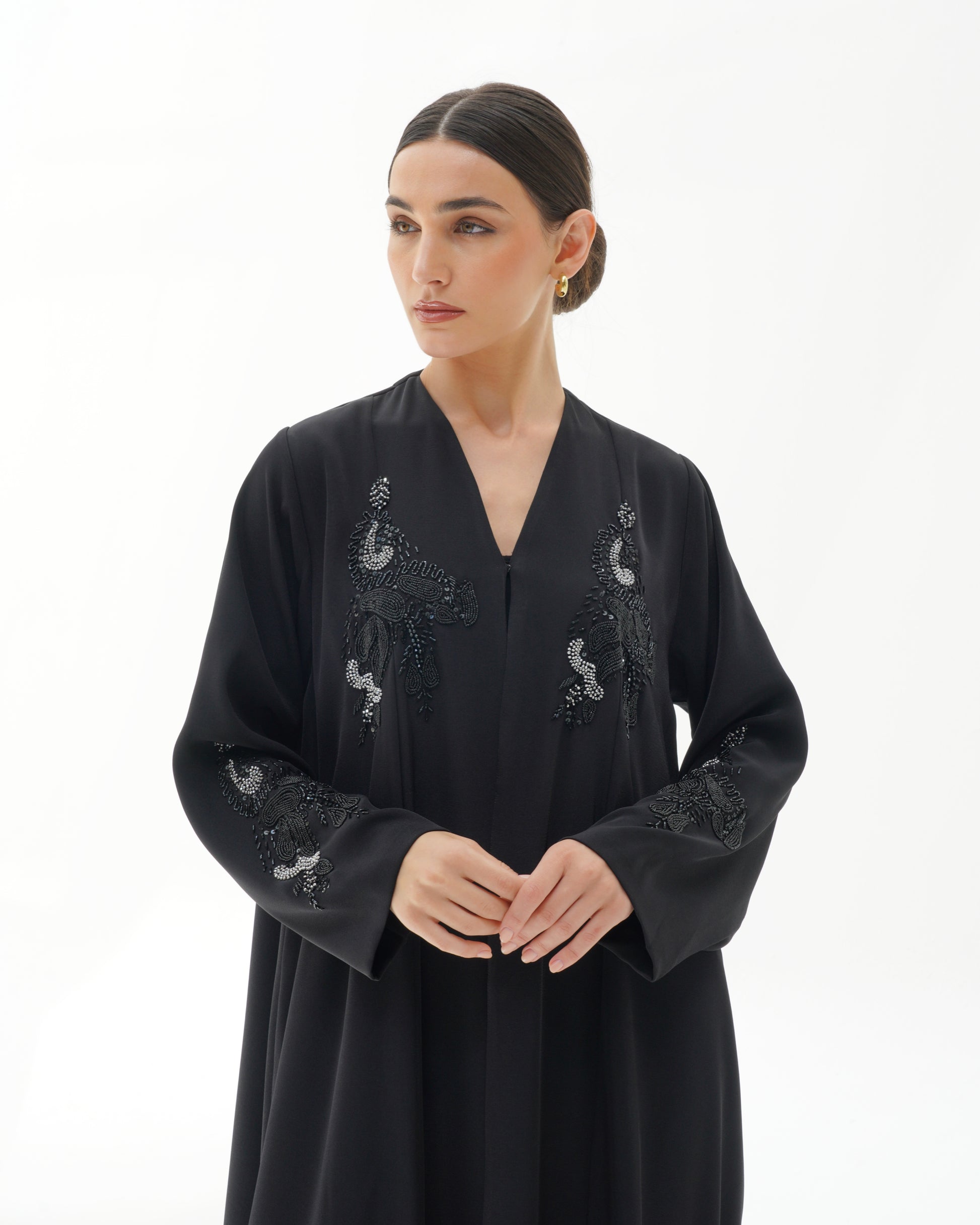 Alaya Japanese Black Abaya - Handwork
