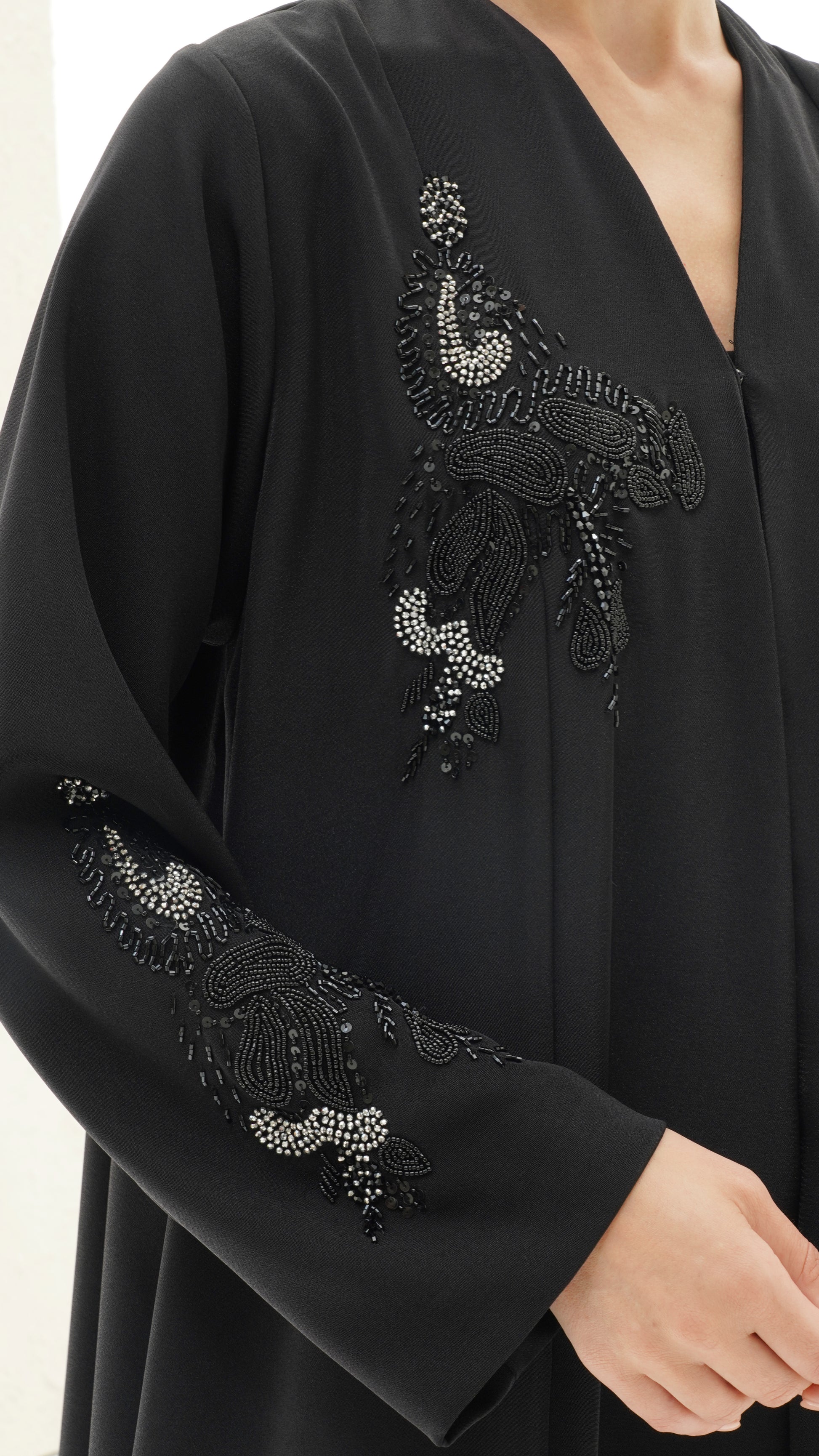 Alaya Japanese Black Abaya - Handwork