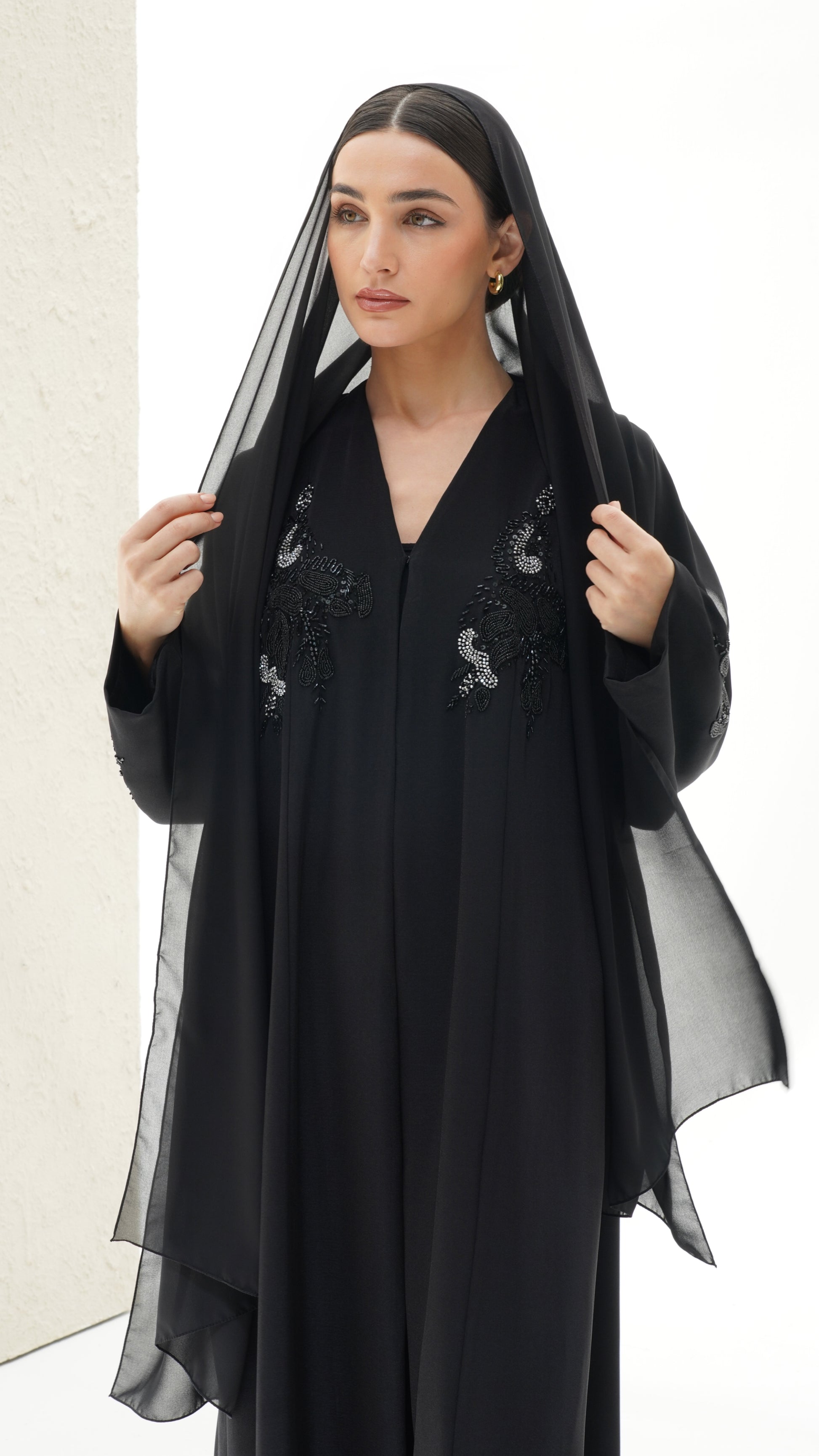 Alaya Japanese Black Abaya - Handwork