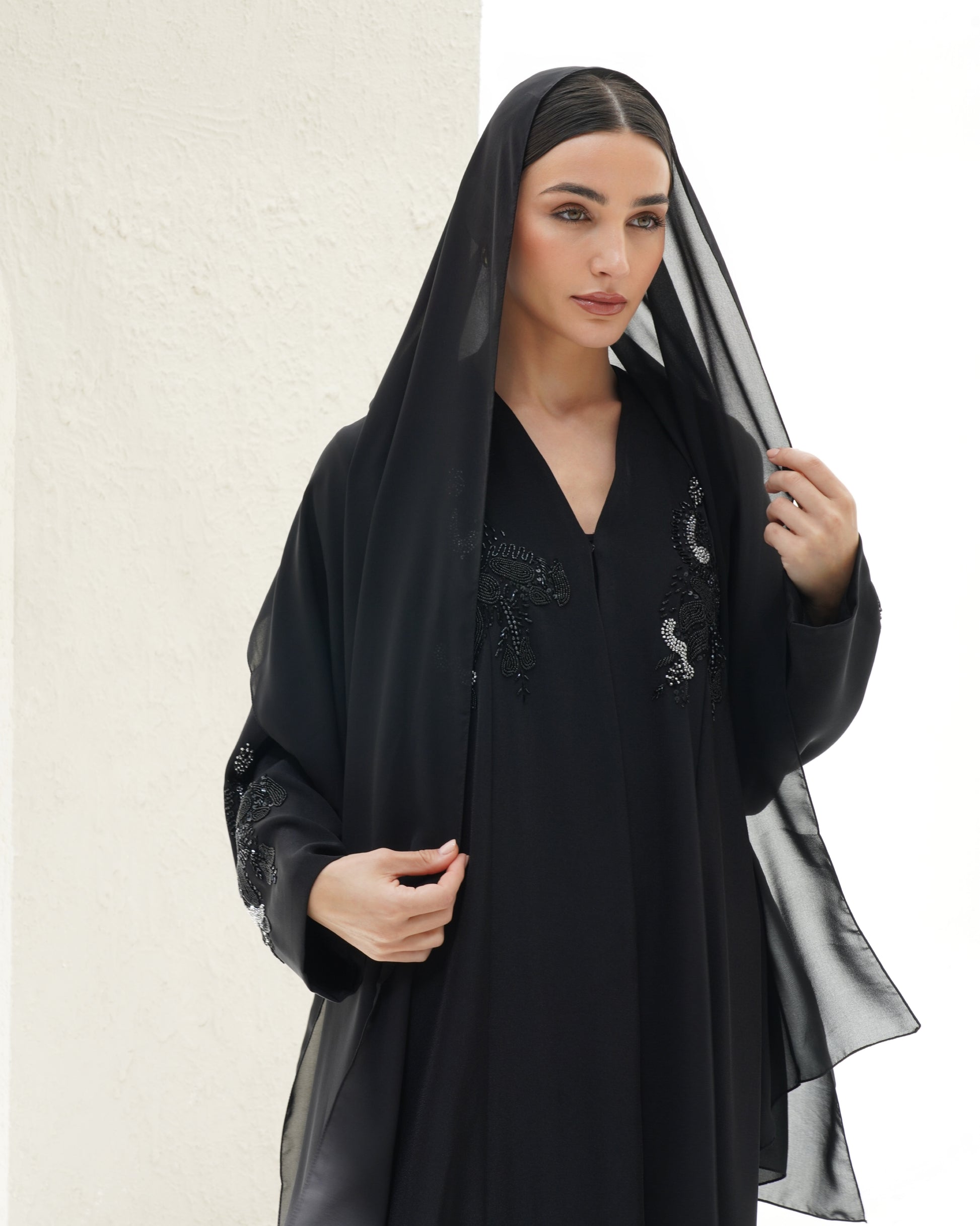 Alaya Japanese Black Abaya - Handwork