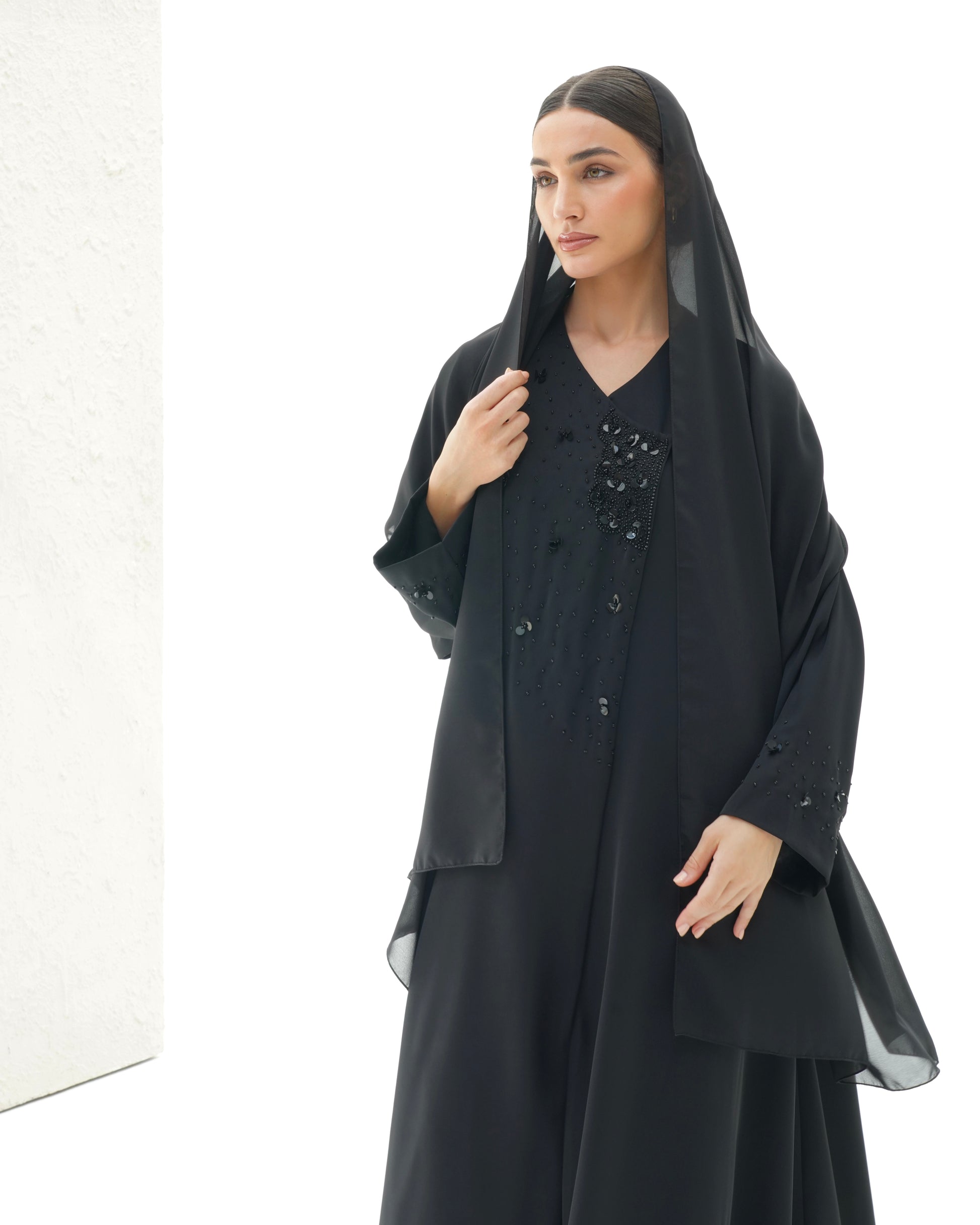 Layali Black Abaya With Handwork
