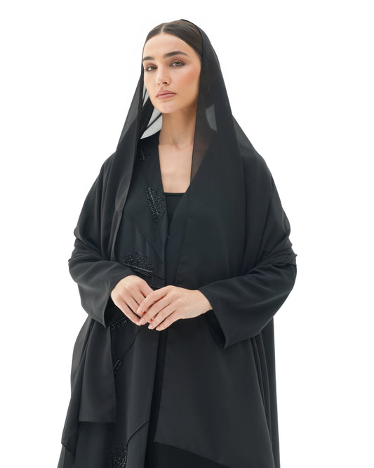 Belle Ombre Black Abaya Design Handwork