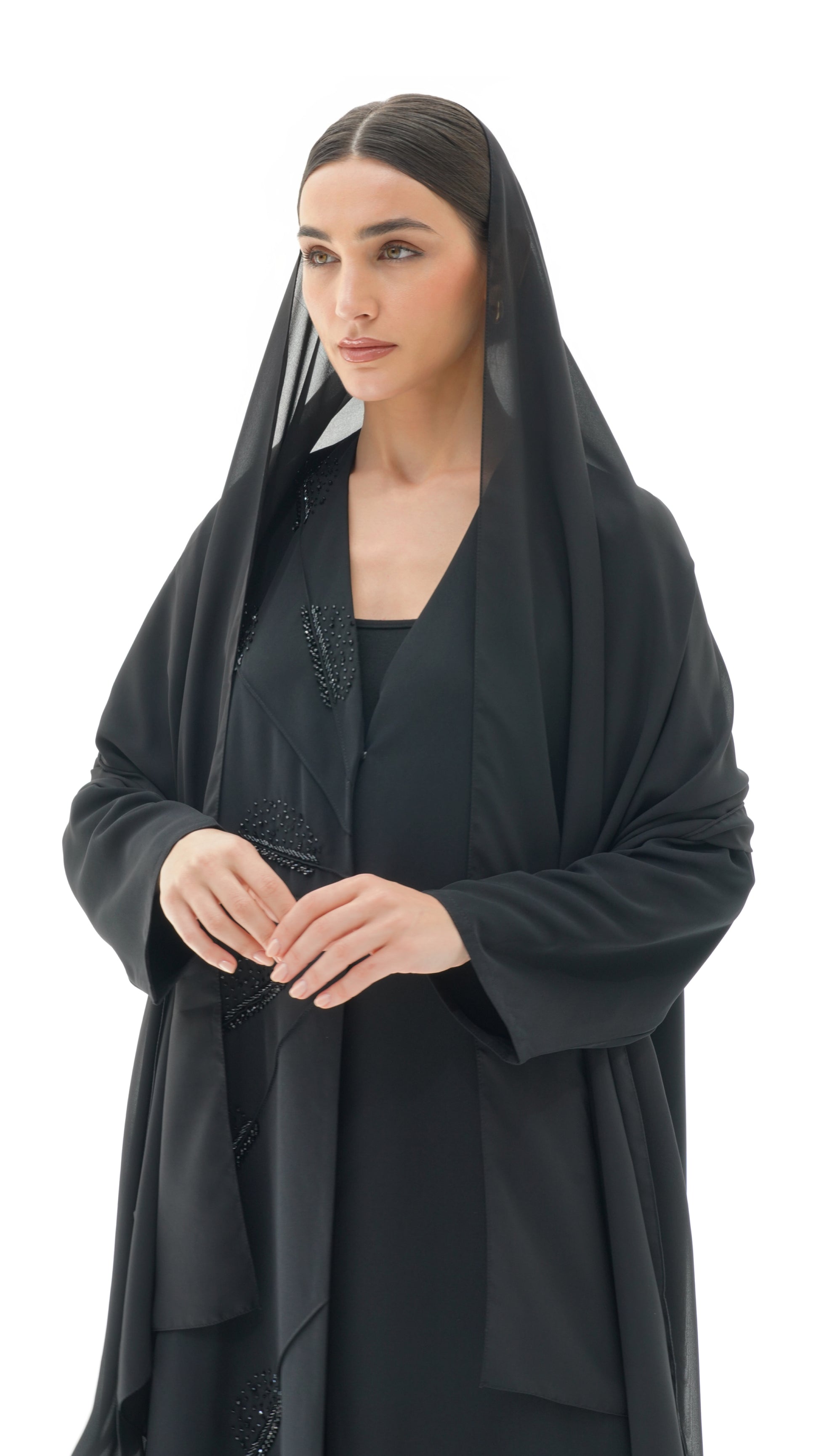 Belle Ombre Black Abaya Design Handwork