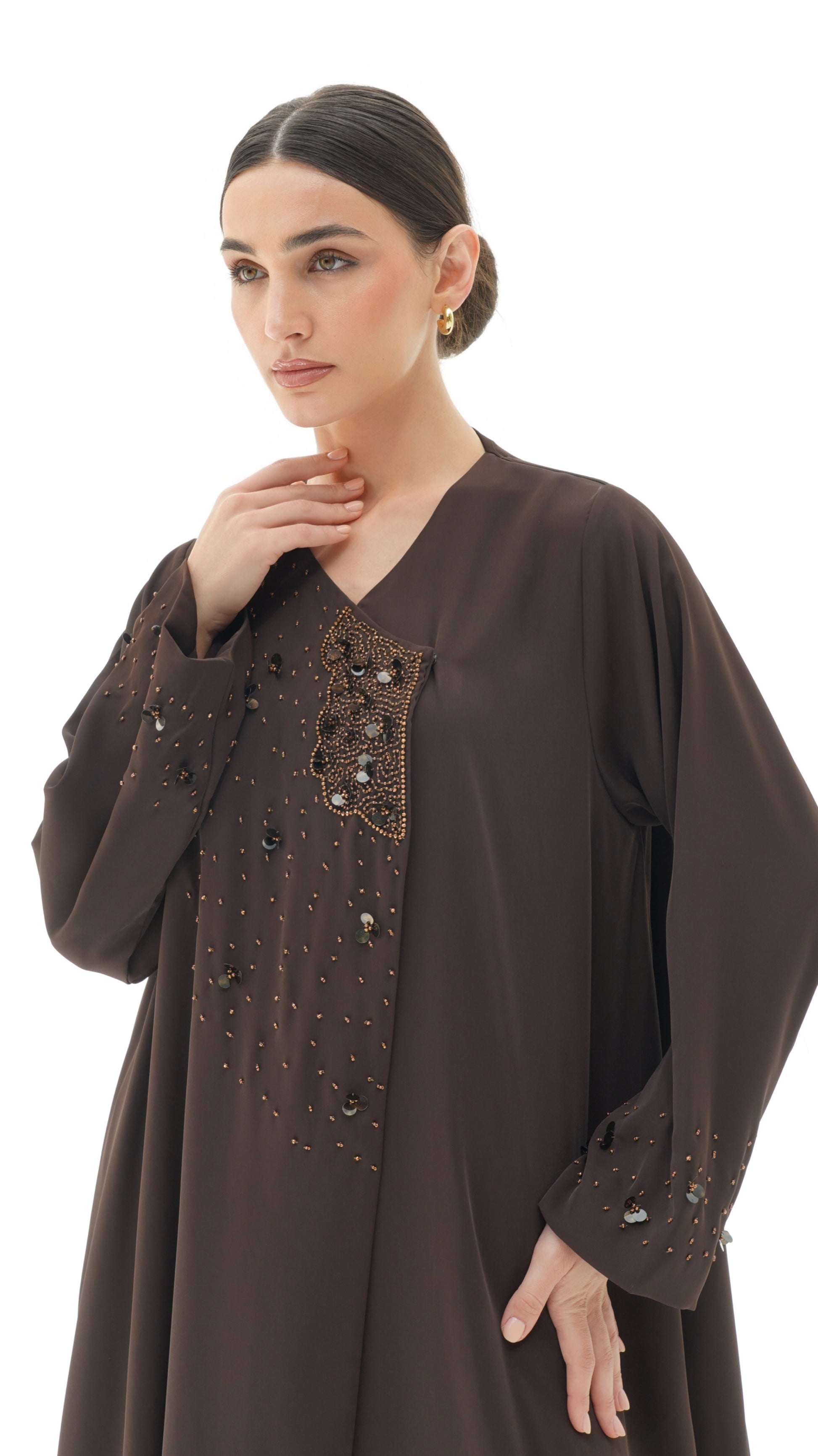 Layali Brown Abaya Japanese crepe with handwork