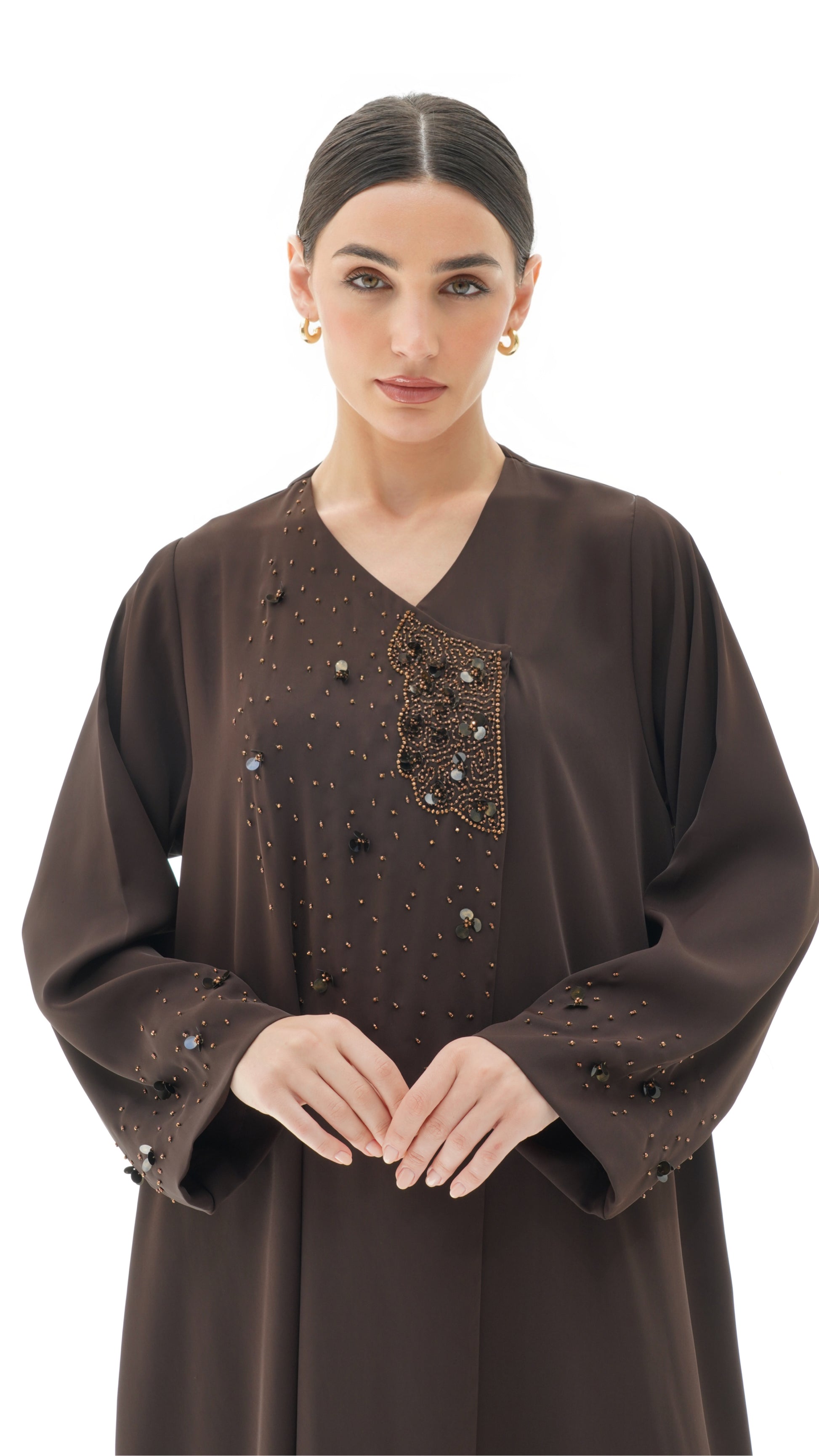 Layali Brown Abaya Japanese crepe with handwork