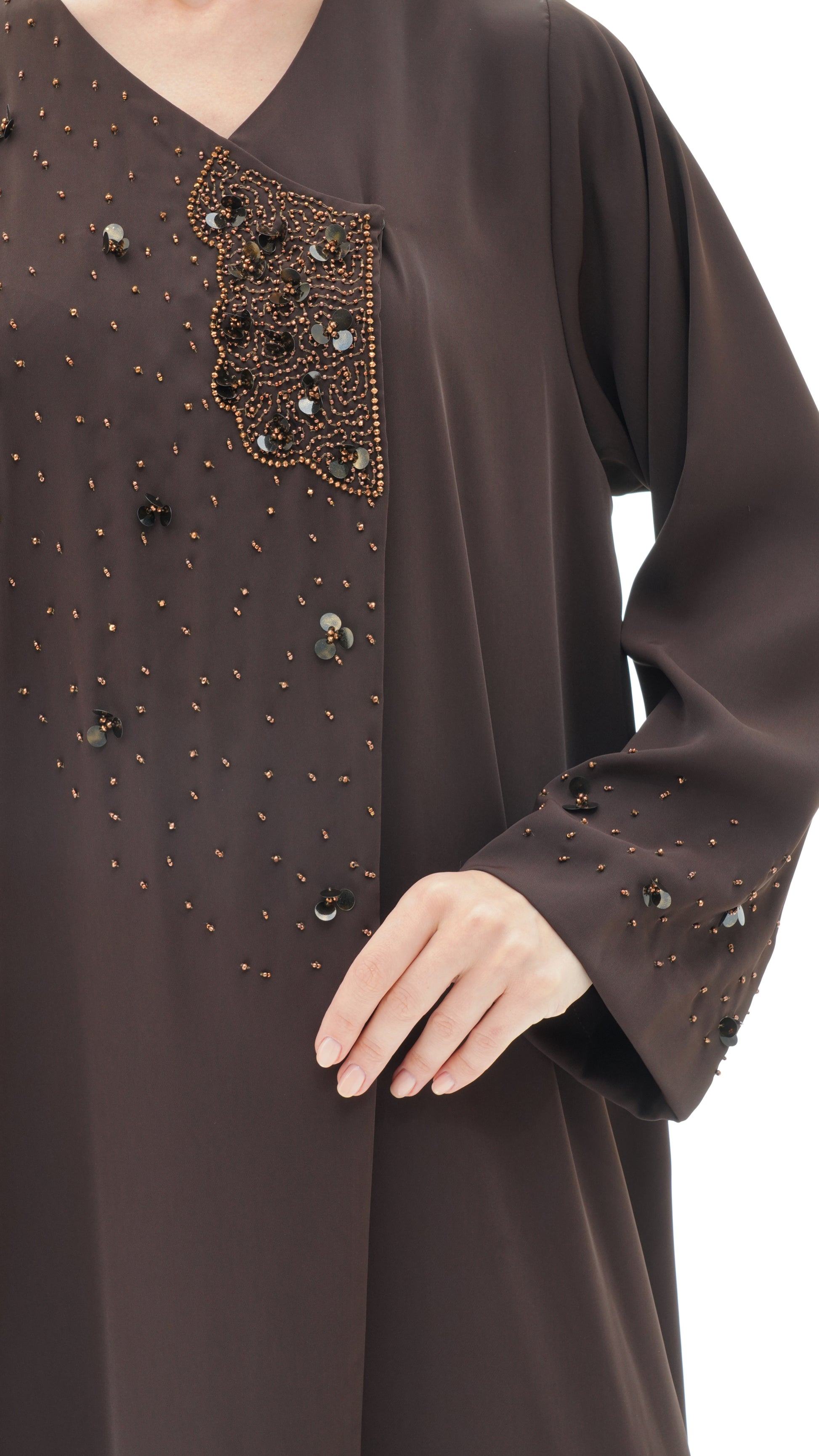 Layali Brown Abaya Japanese crepe with handwork