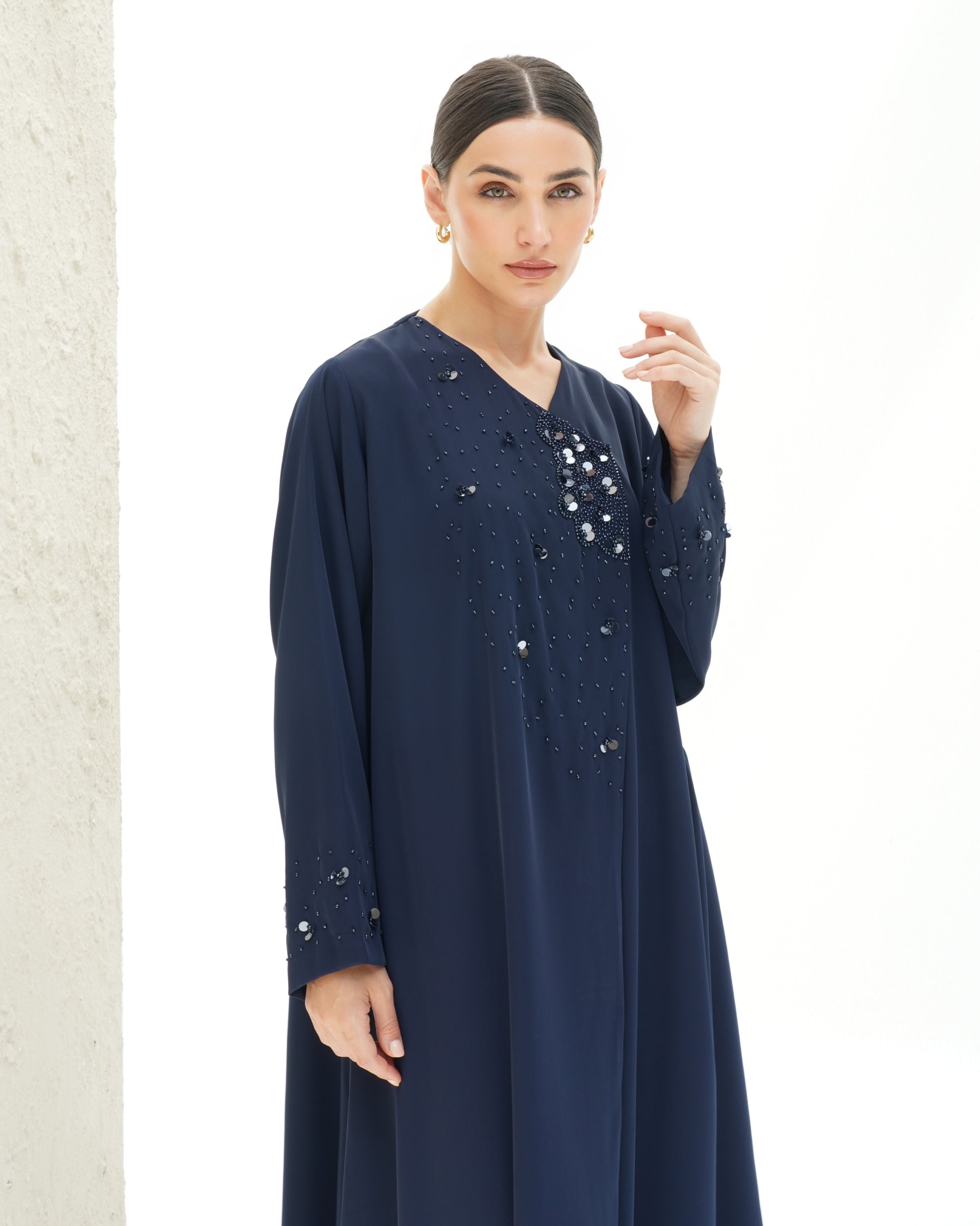 Layali Navy Blue Abaya Japanese Handwork