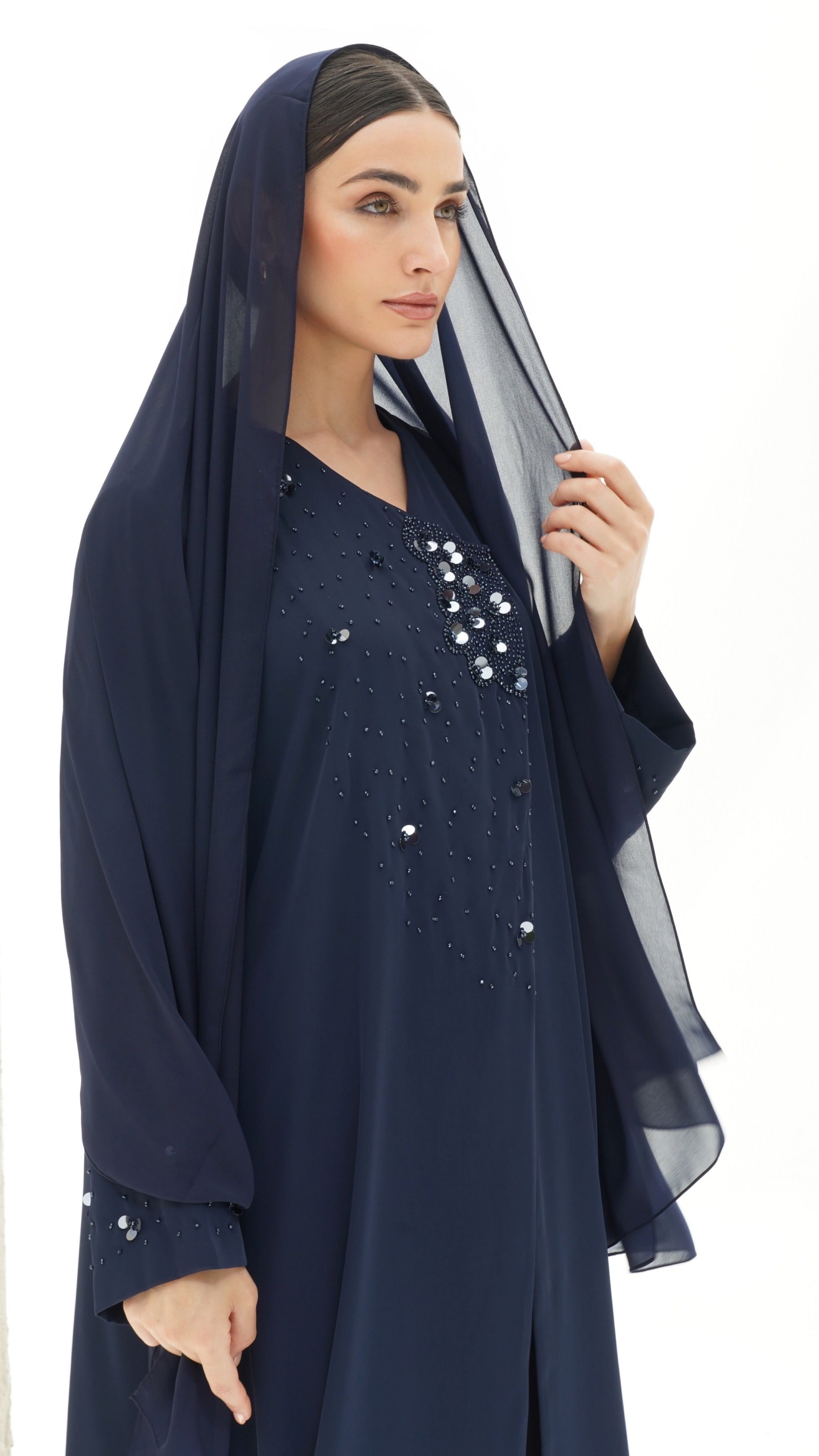 Layali Navy Blue Abaya Japanese Handwork