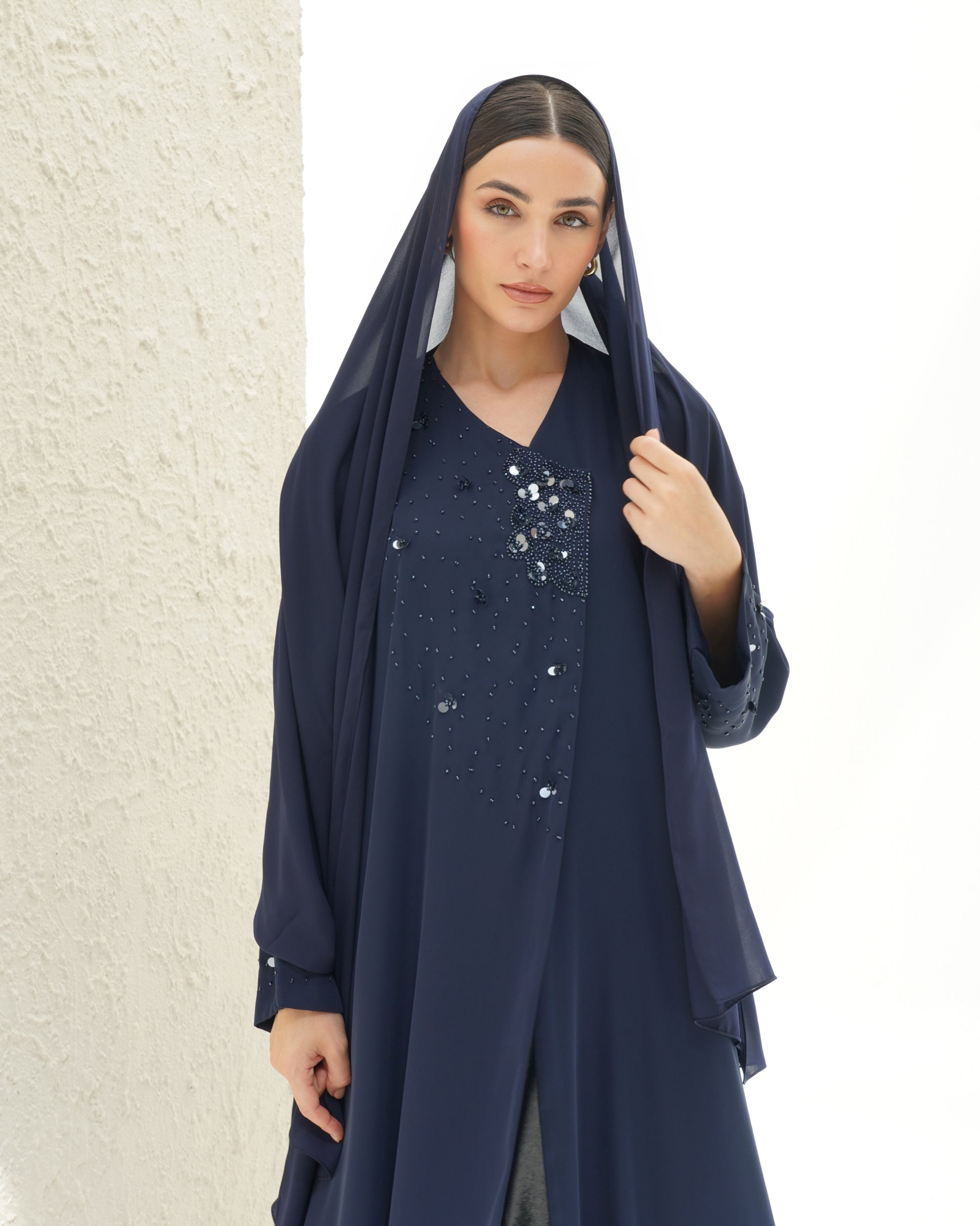 Layali Navy Blue Abaya Japanese Handwork