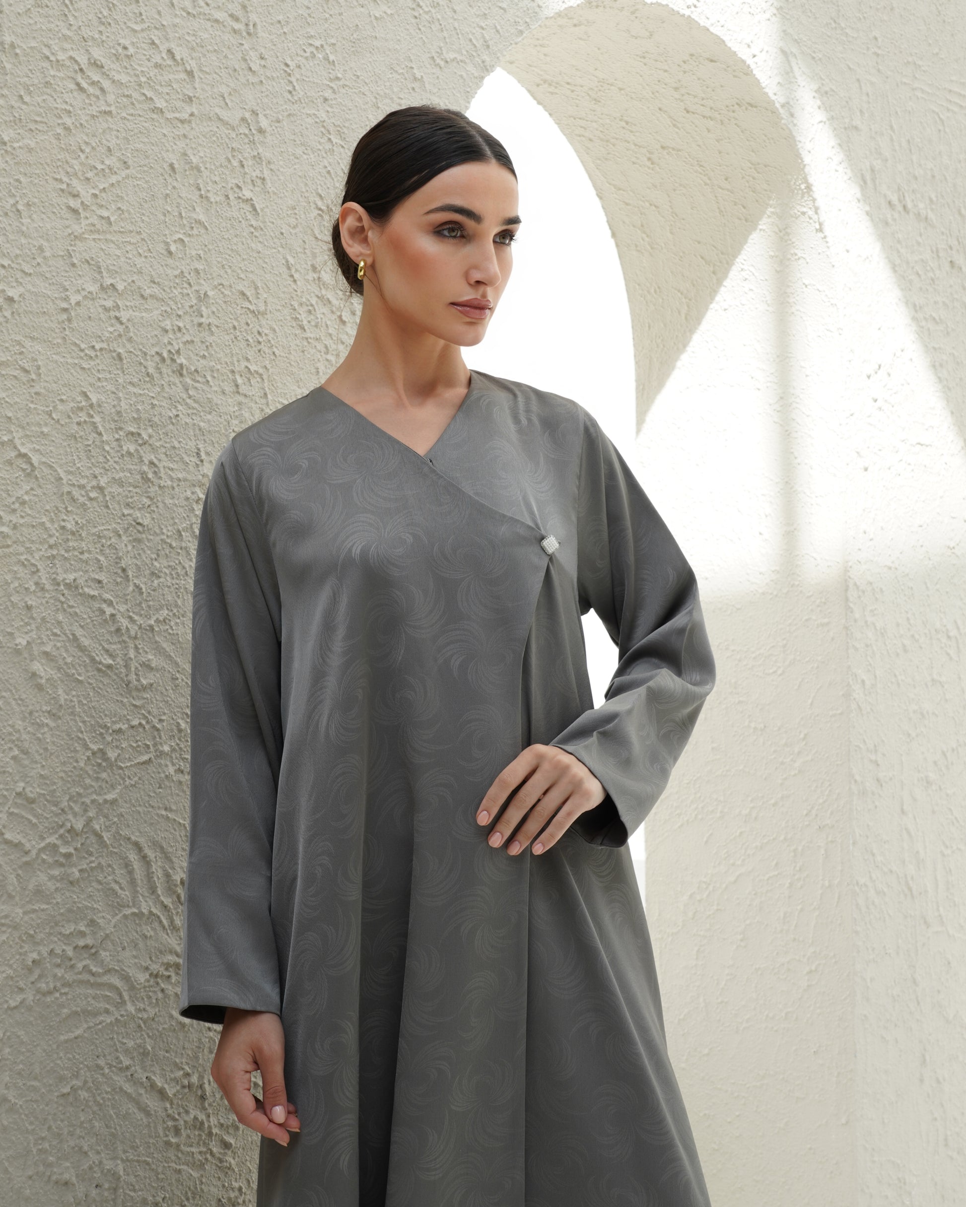 Allure Japanese Jacquard Grey Abaya