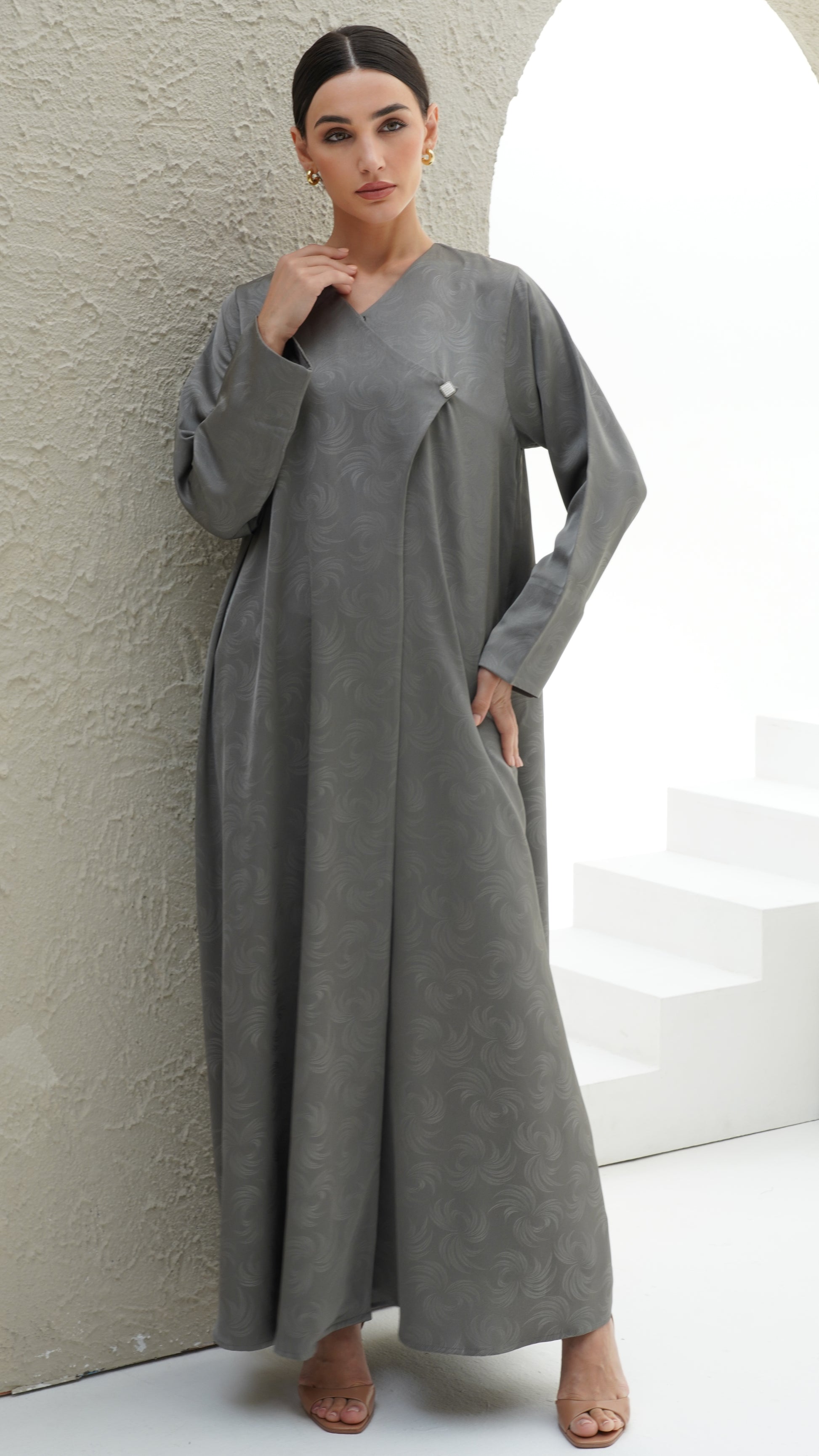 Allure Japanese Jacquard Grey Abaya