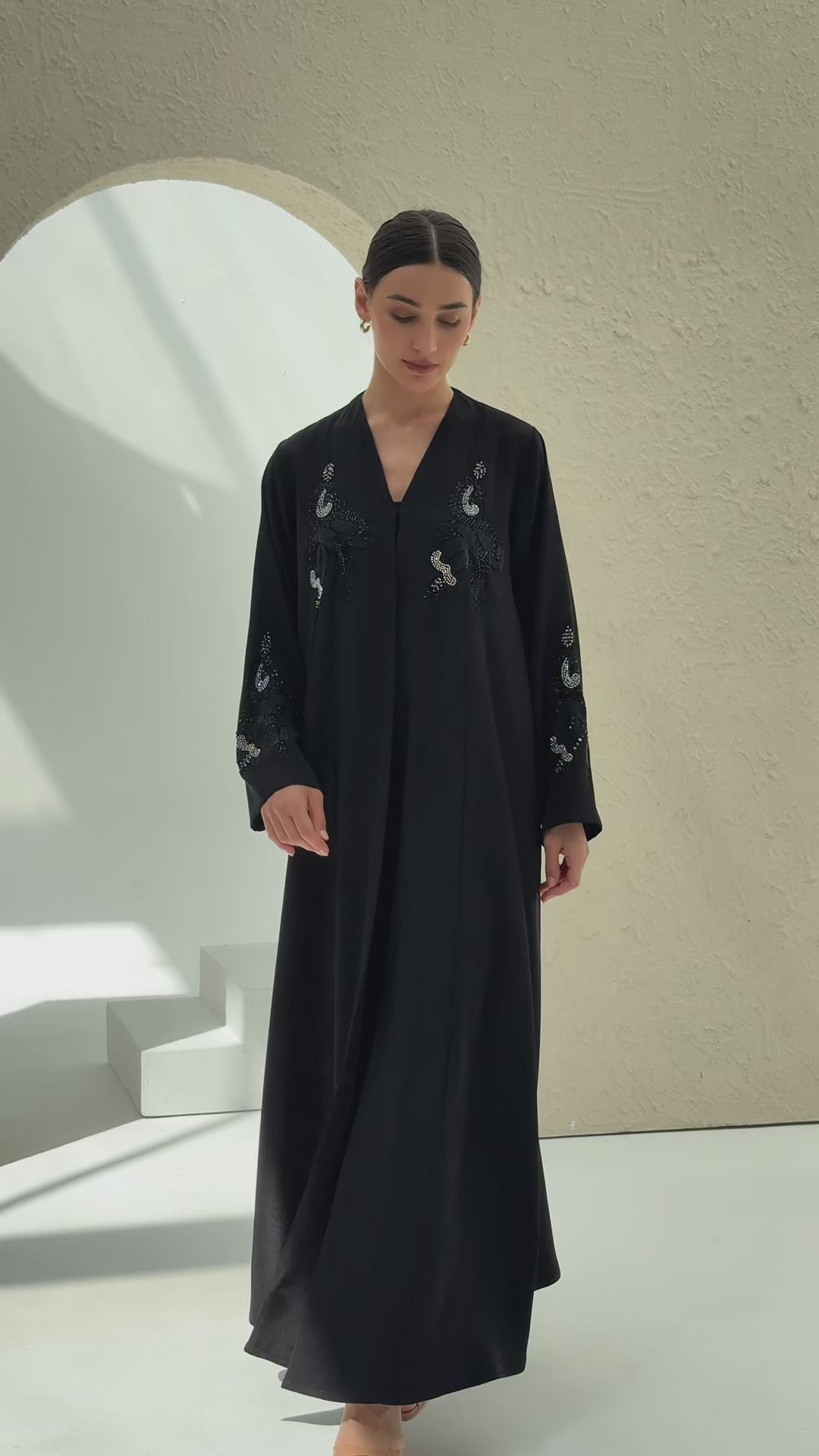 Alaya Japanese Black Abaya - Handwork