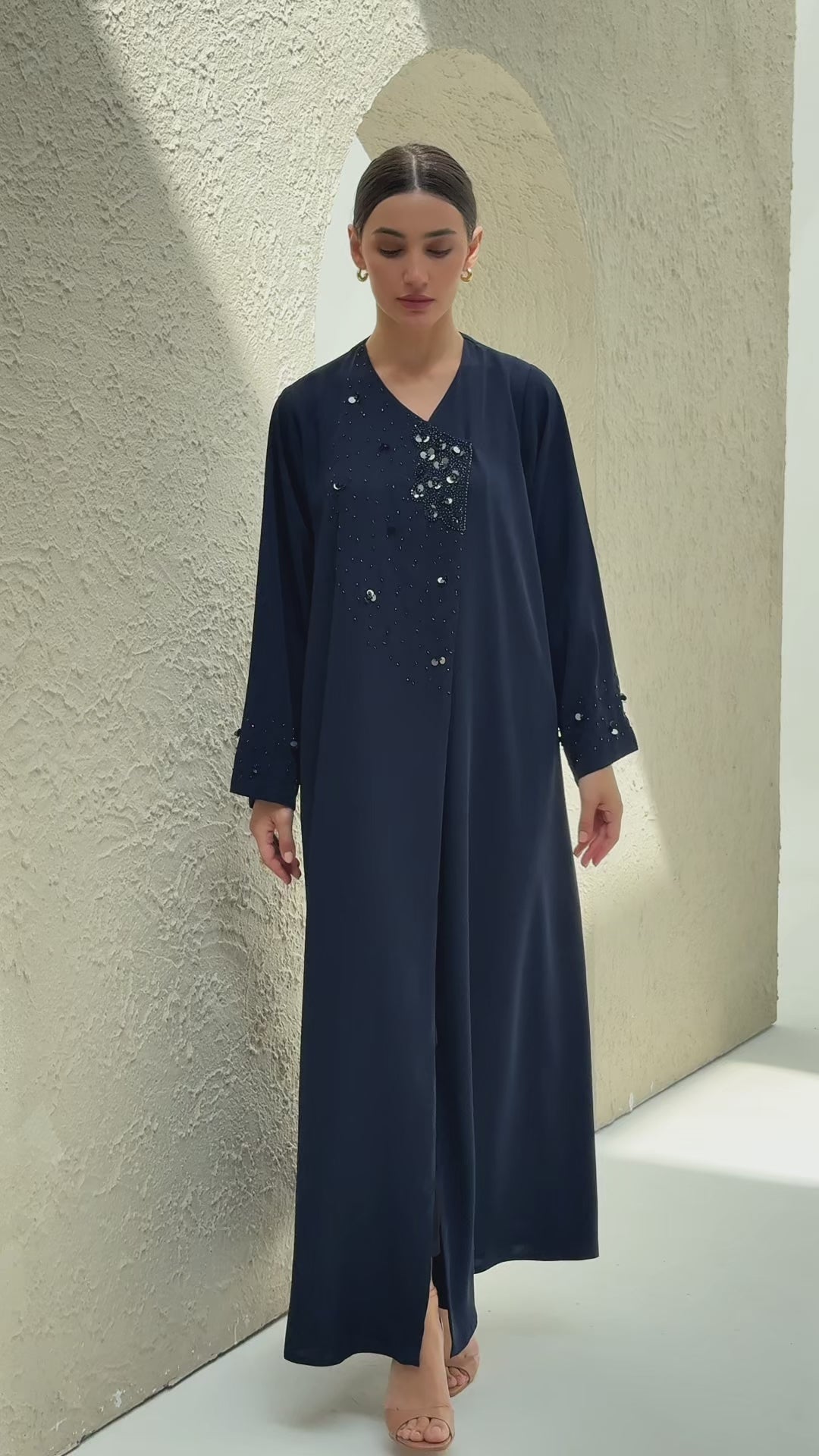Layali Navy Blue Abaya Japanese Handwork
