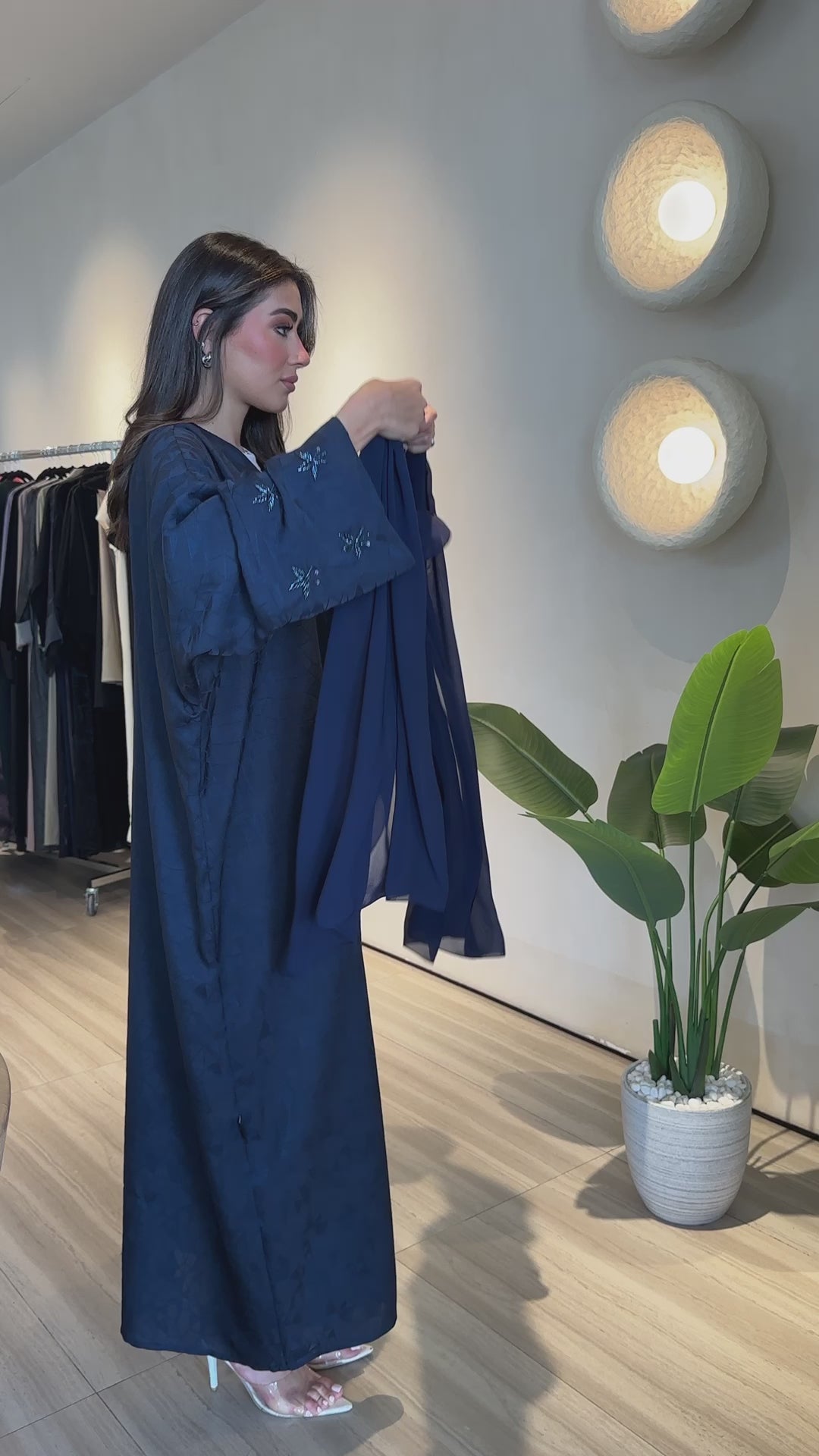 Jacquard Navy Blue Abaya