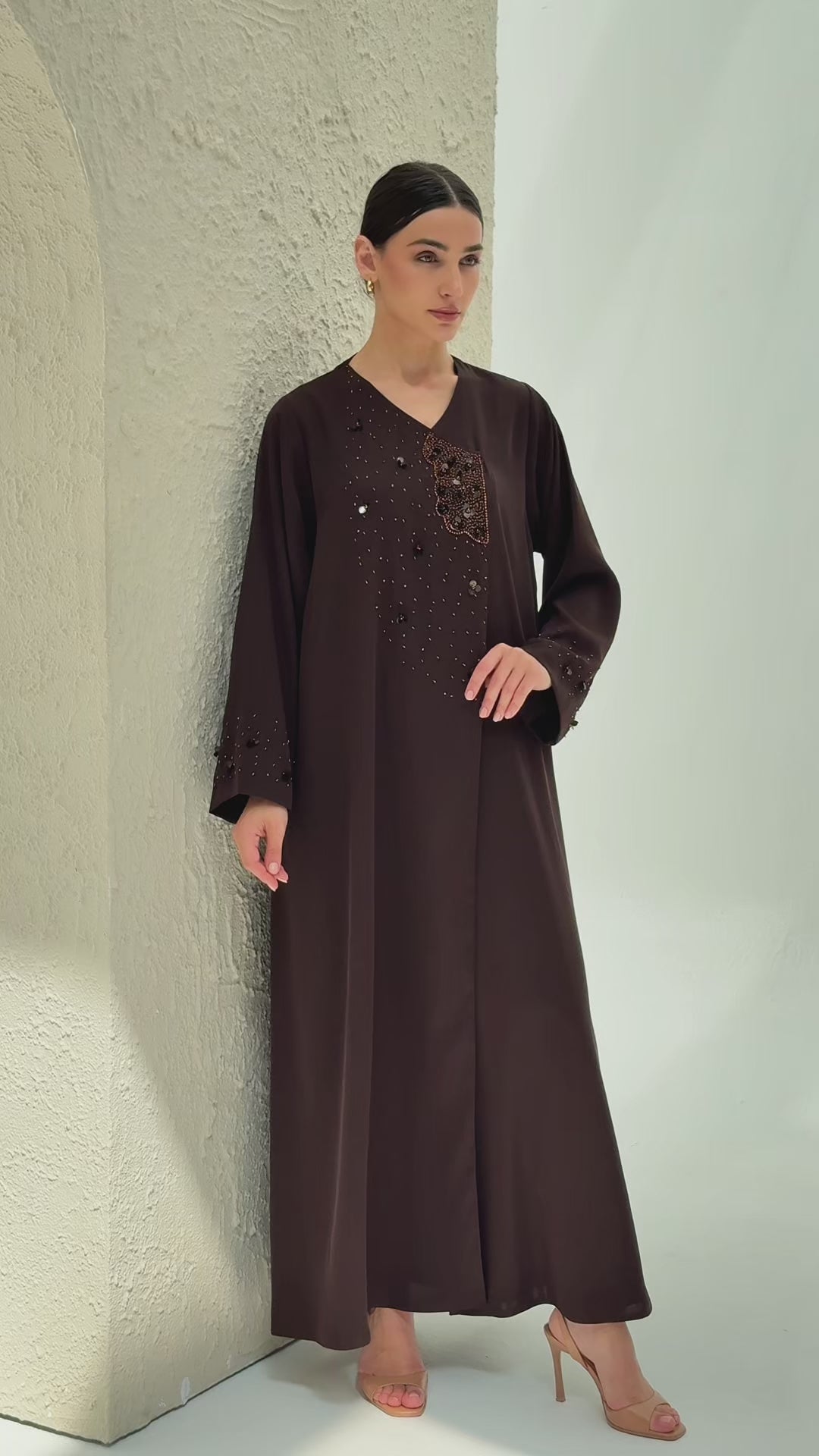 Layali Brown Abaya Japanese crepe with handwork