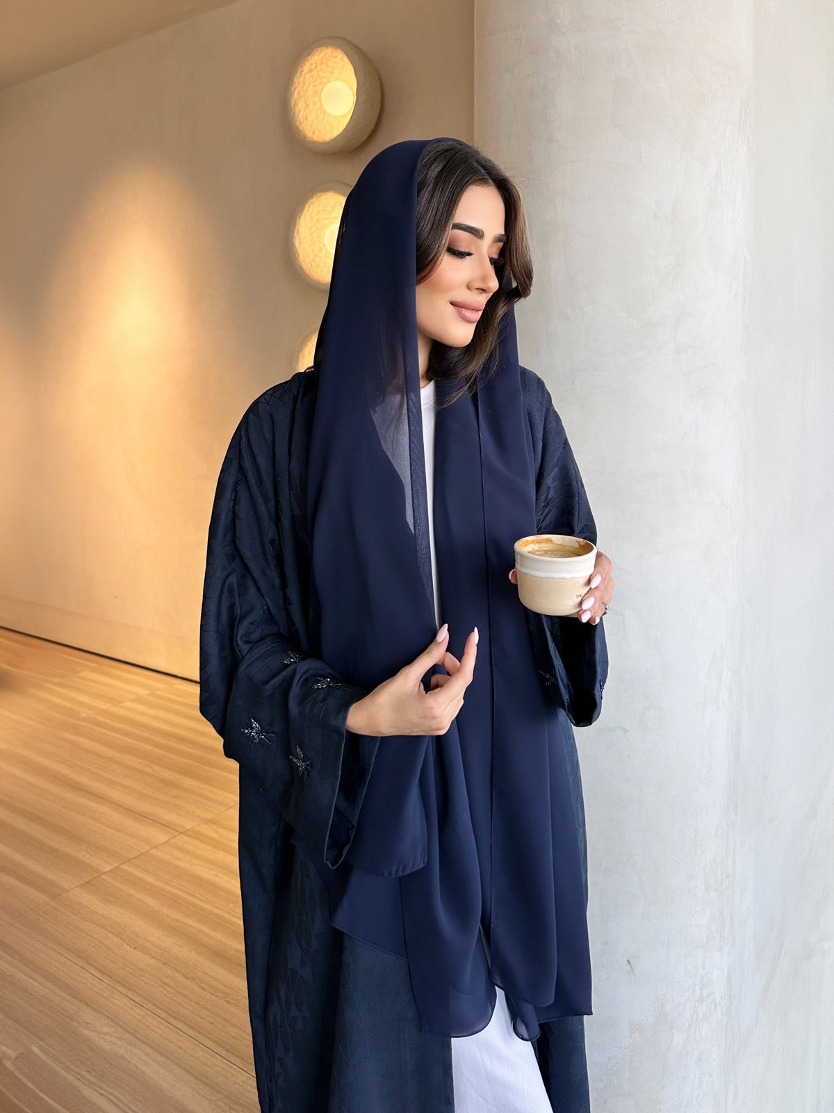 Jacquard Navy Blue Abaya