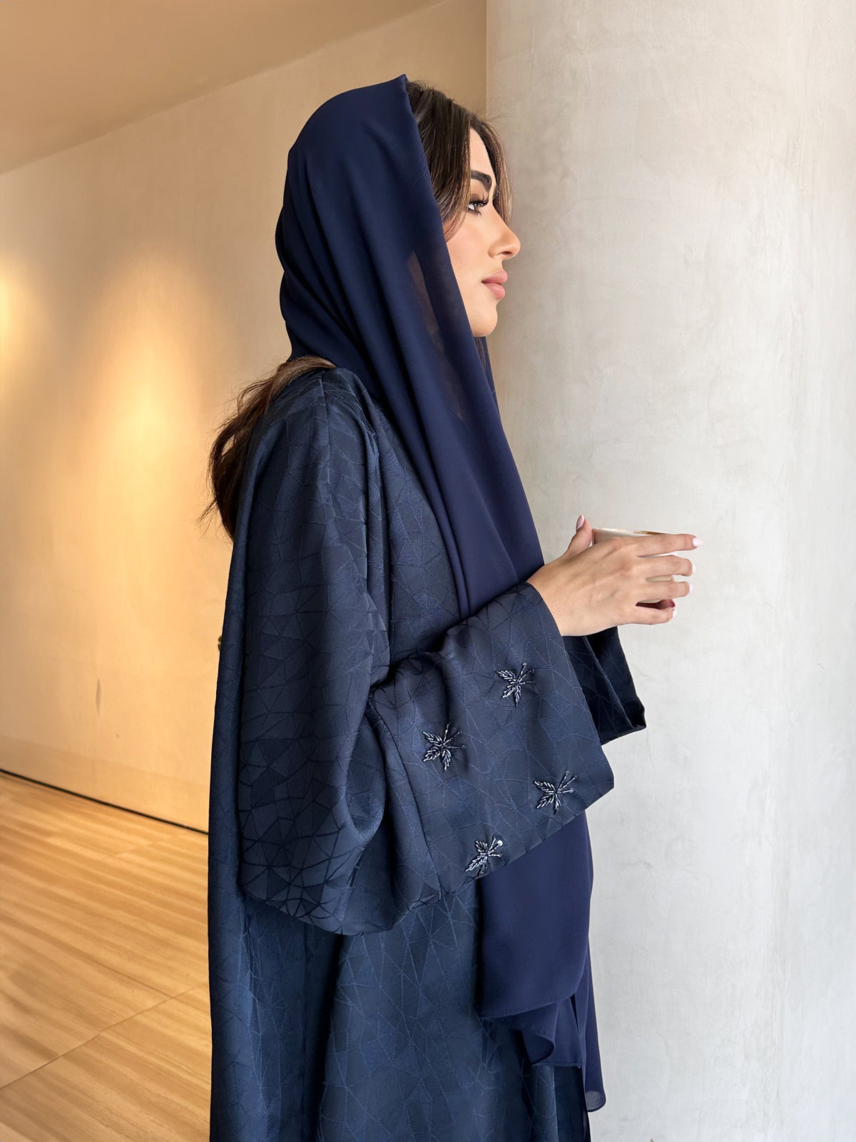 Jacquard Navy Blue Abaya