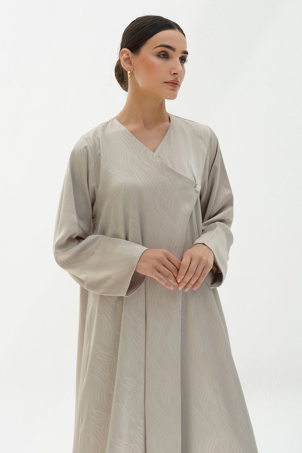 Allure Beige Jacquard Japanese Abaya