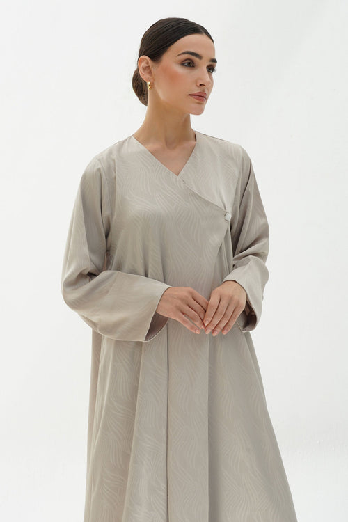 Allure Beige Jacquard Japanese Abaya