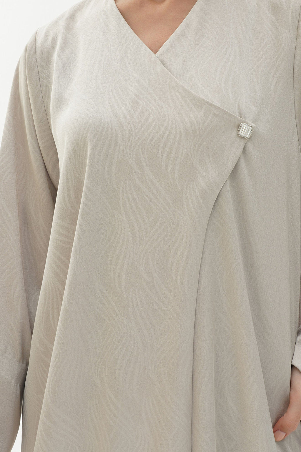 Allure Beige Jacquard Japanese Abaya