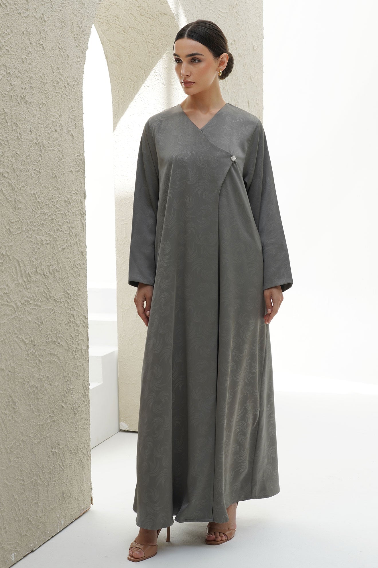 Allure Grey Jacquard Japanese Abaya