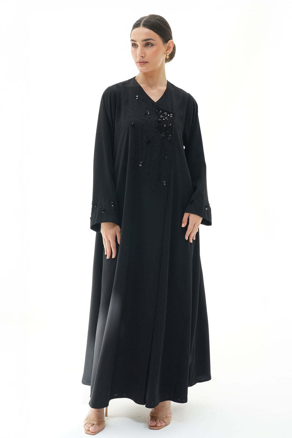 Layali Black Crepe Handwork Japanese Abaya