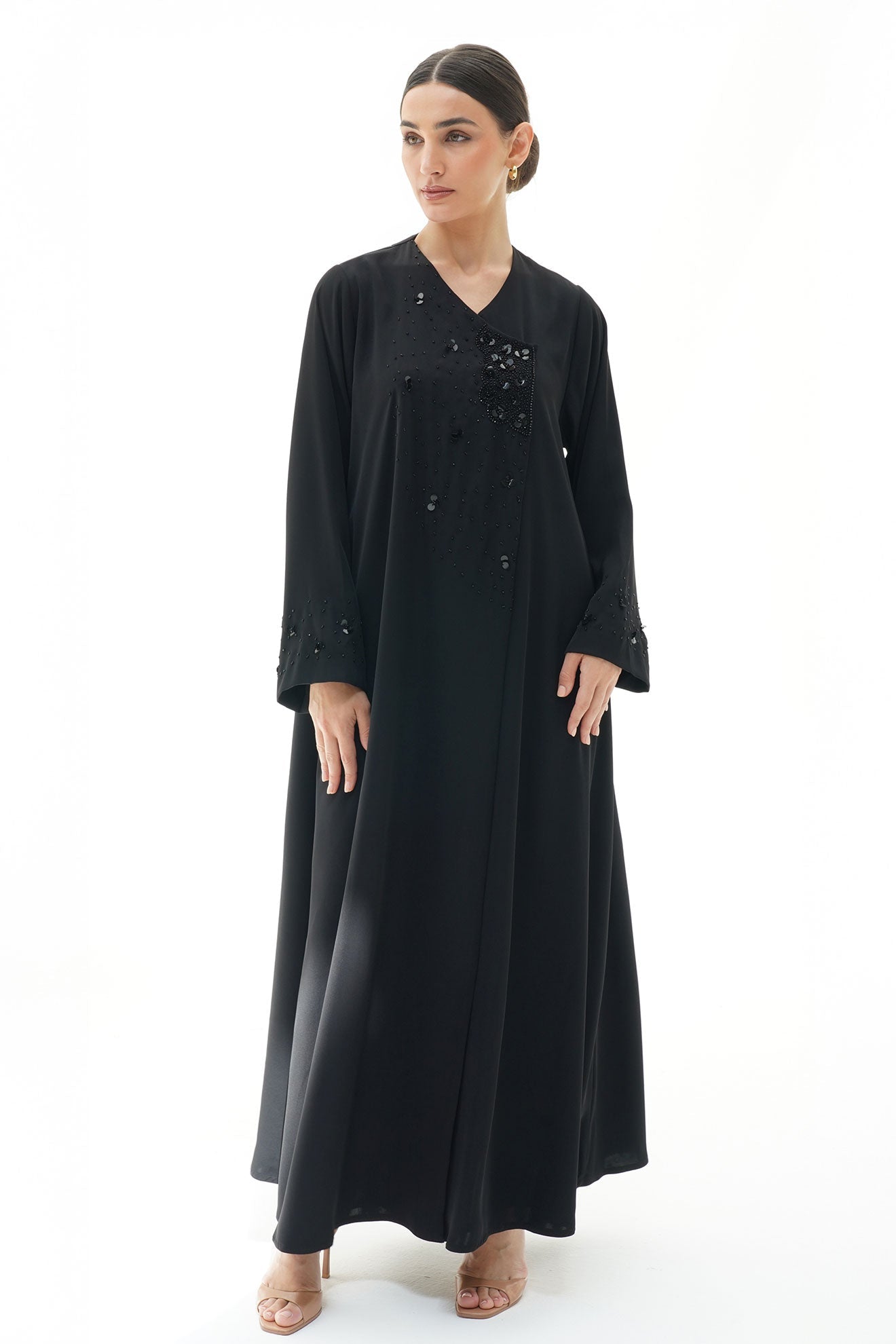 Layali Black Crepe Handwork Japanese Abaya