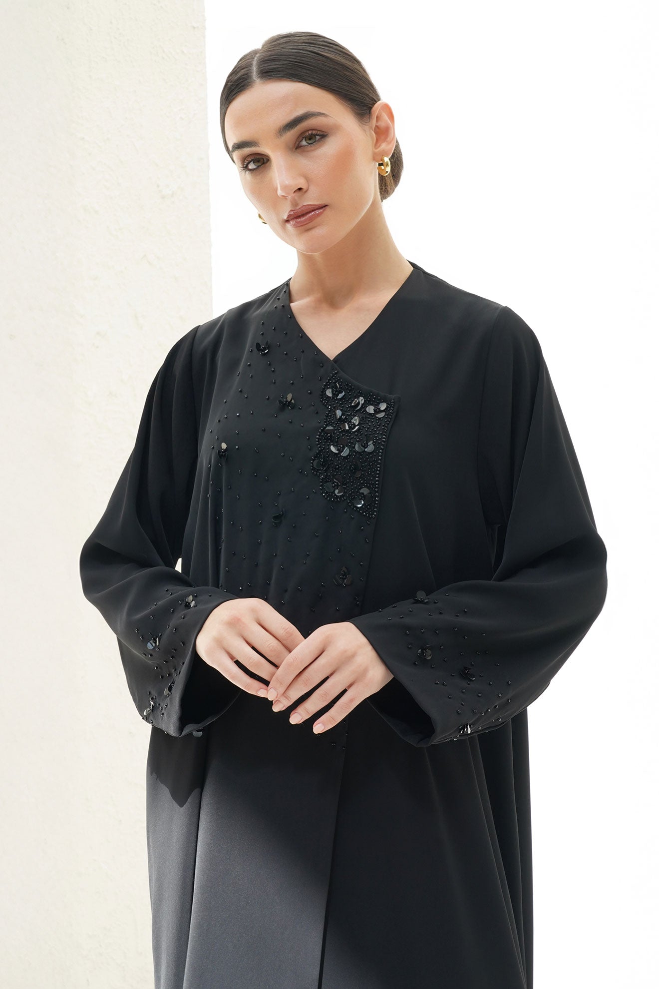 Layali Black Crepe Handwork Japanese Abaya