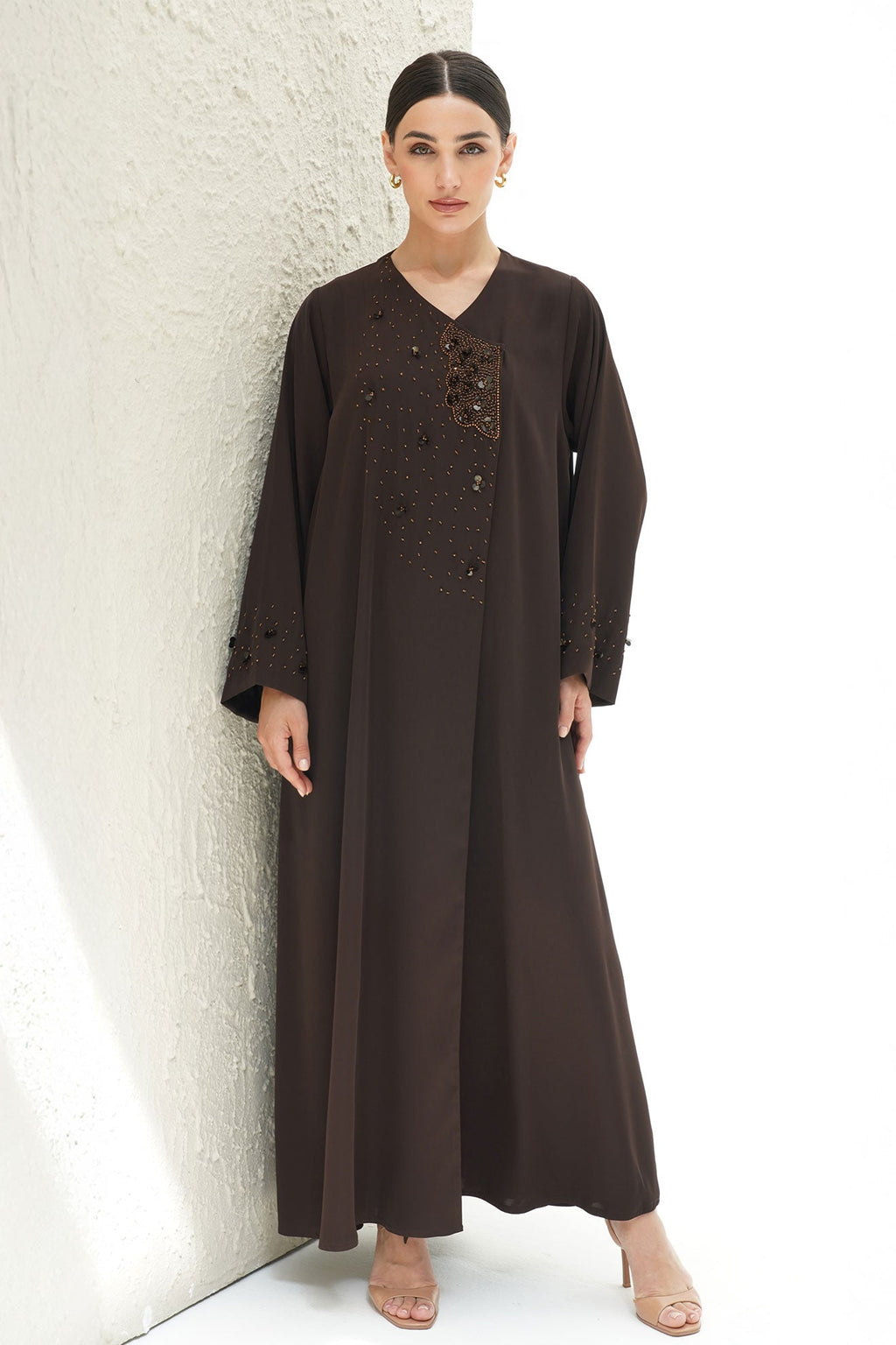 Layali Brown Crepe Handwork Japanese Abaya