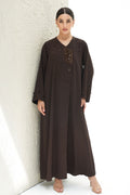 Layali Brown Crepe Handwork Japanese Abaya