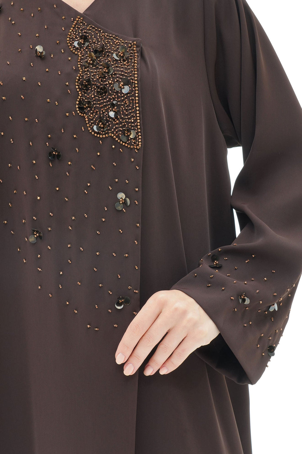 Layali Brown Crepe Handwork Japanese Abaya