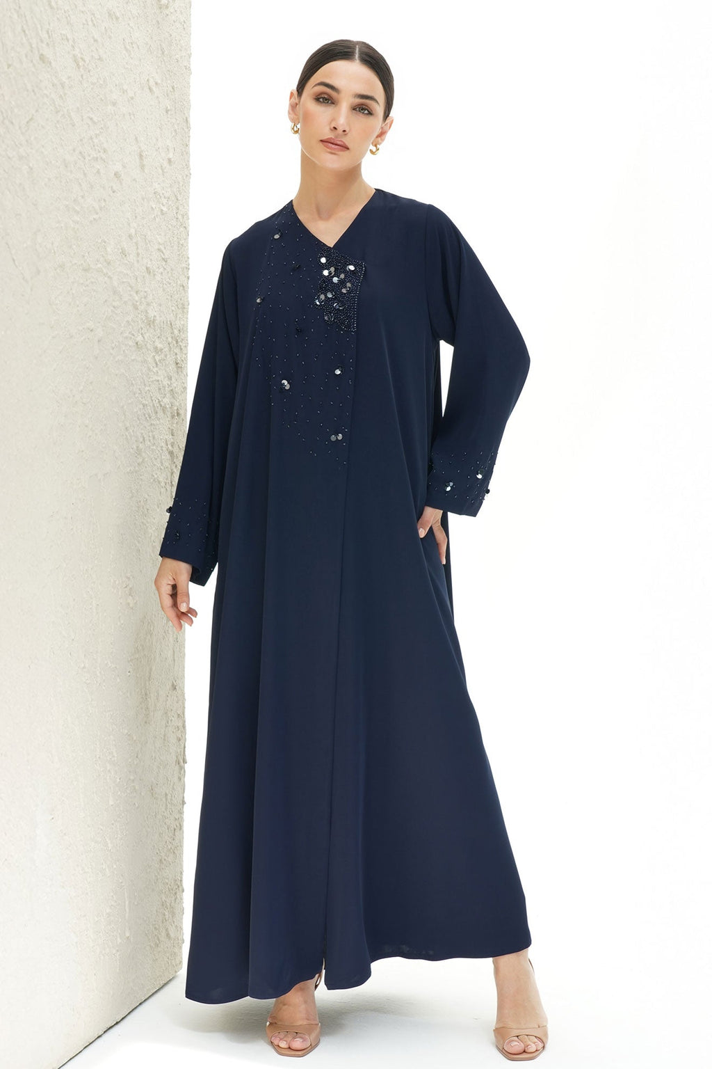 Layali Navy Blue Crepe Handwork Japanese Abaya