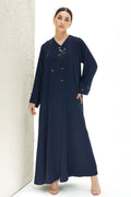 Layali Navy Blue Crepe Handwork Japanese Abaya