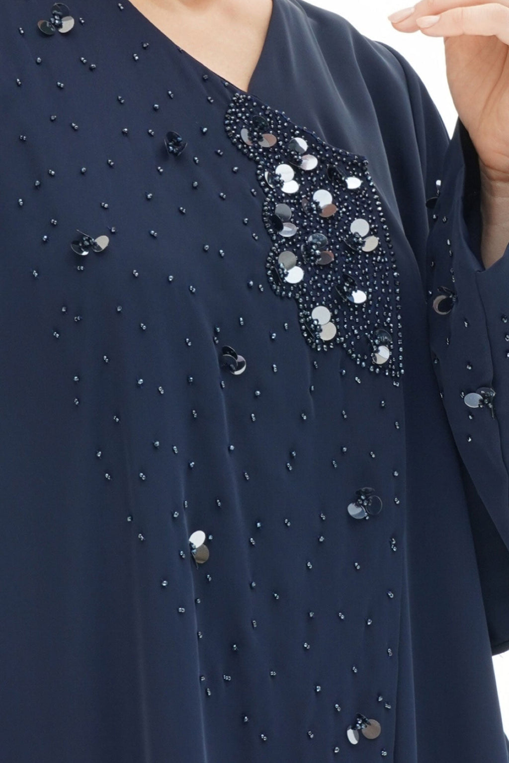 Layali Navy Blue Crepe Handwork Japanese Abaya