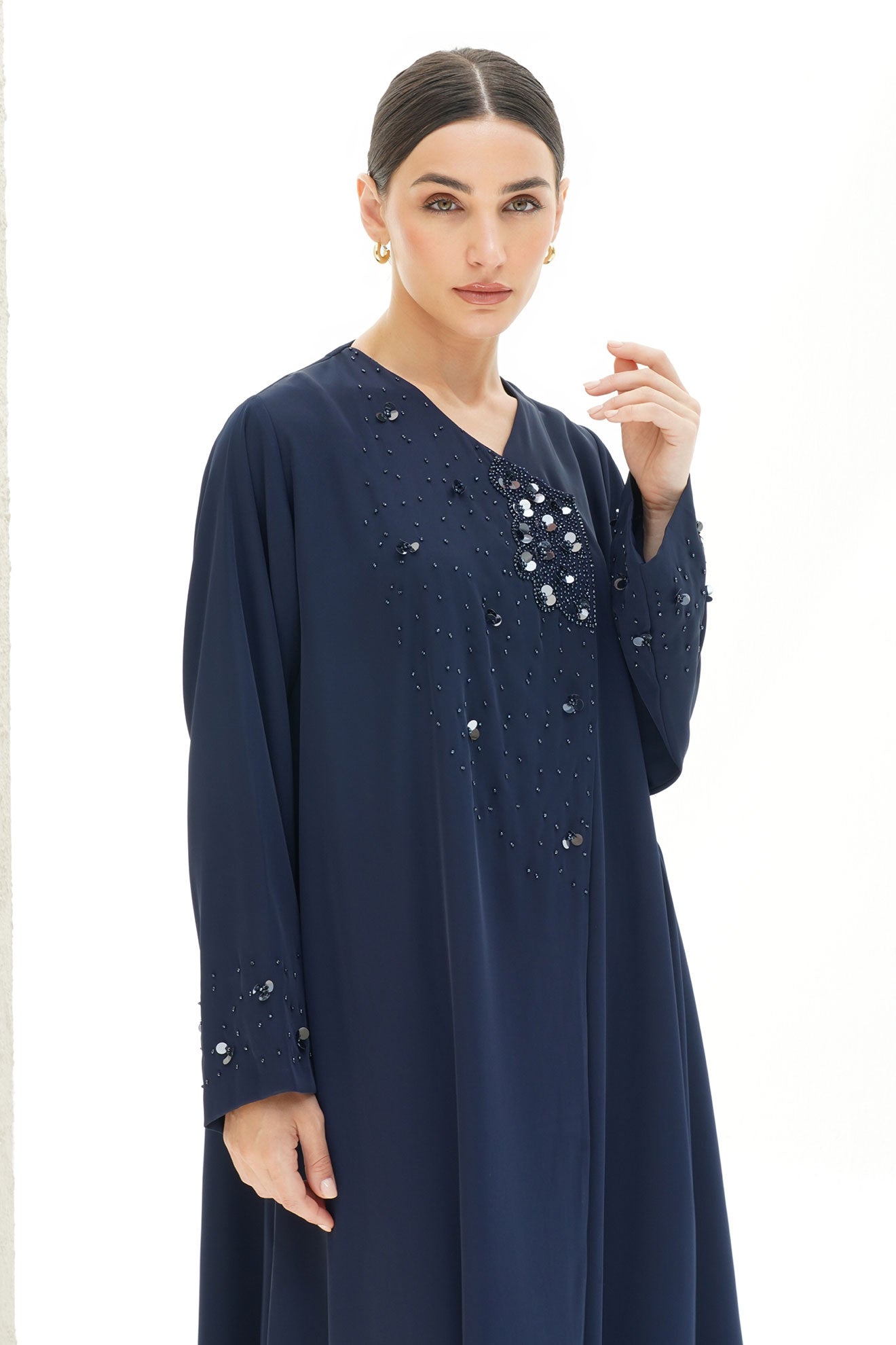 Layali Navy Blue Crepe Handwork Japanese Abaya