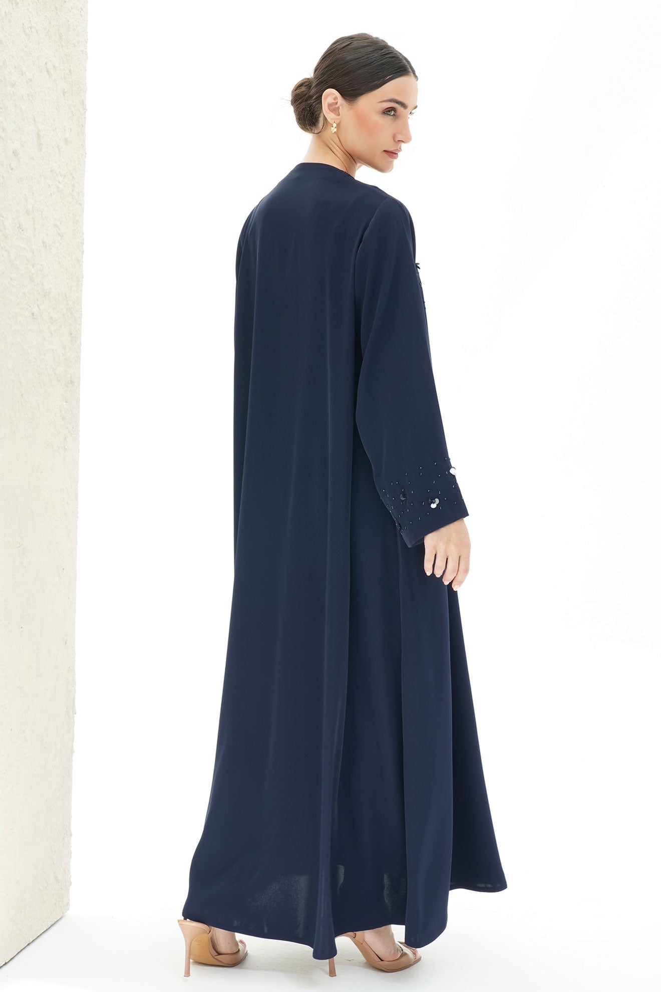 Layali Navy Blue Crepe Handwork Japanese Abaya
