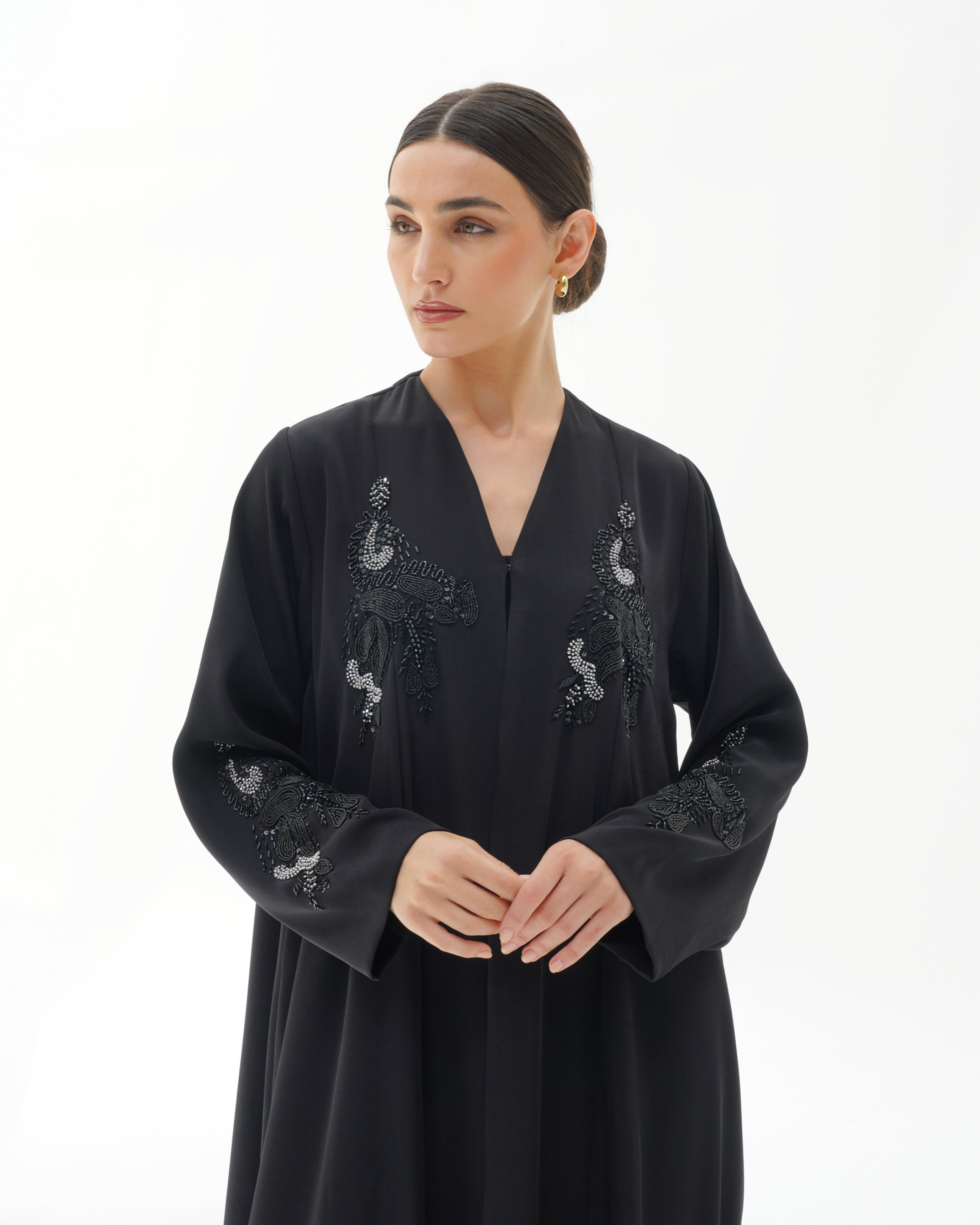 Alaya Japanese Black Abaya - Handwork