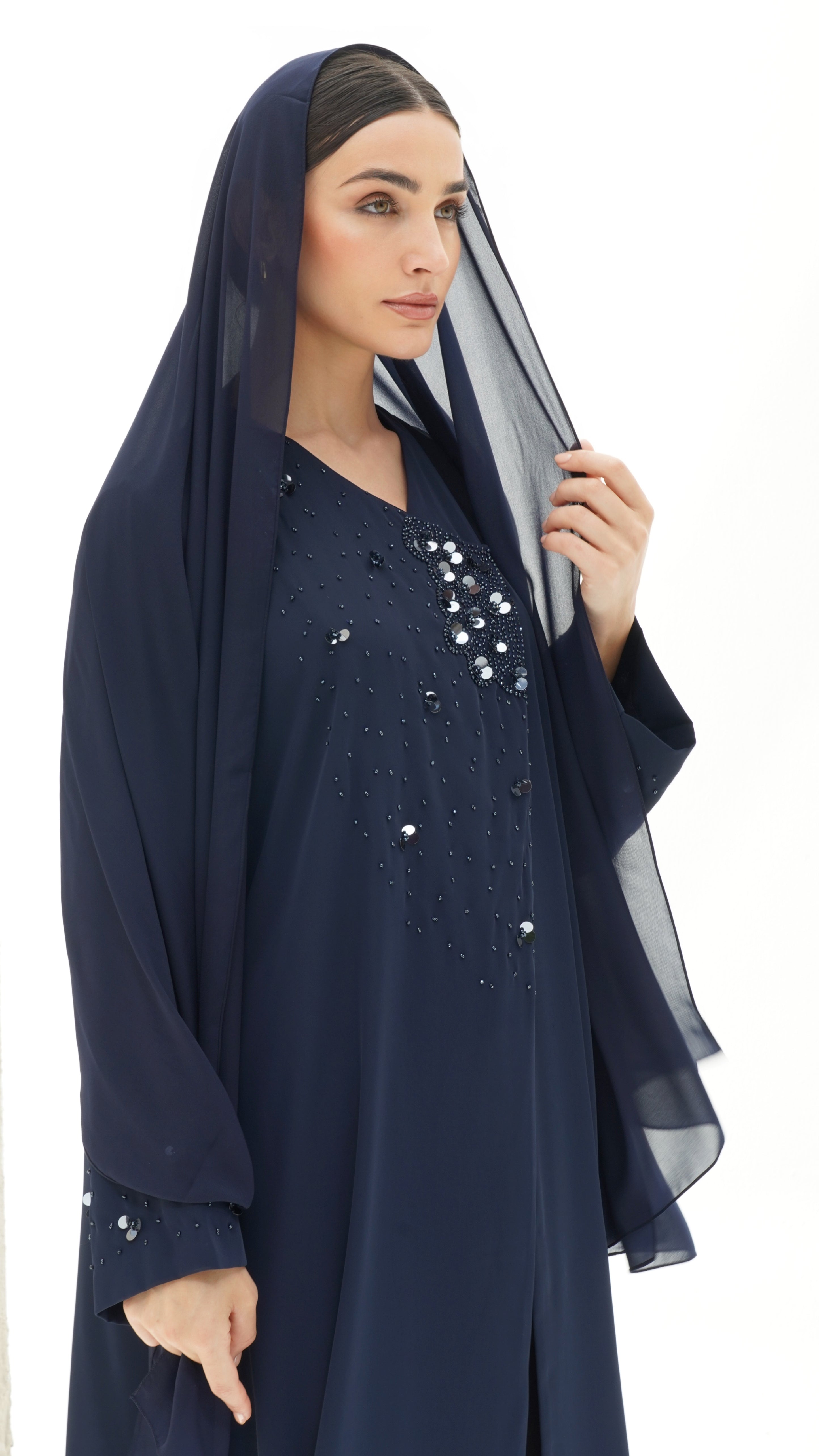 Layali Navy Blue Abaya Japanese Handwork