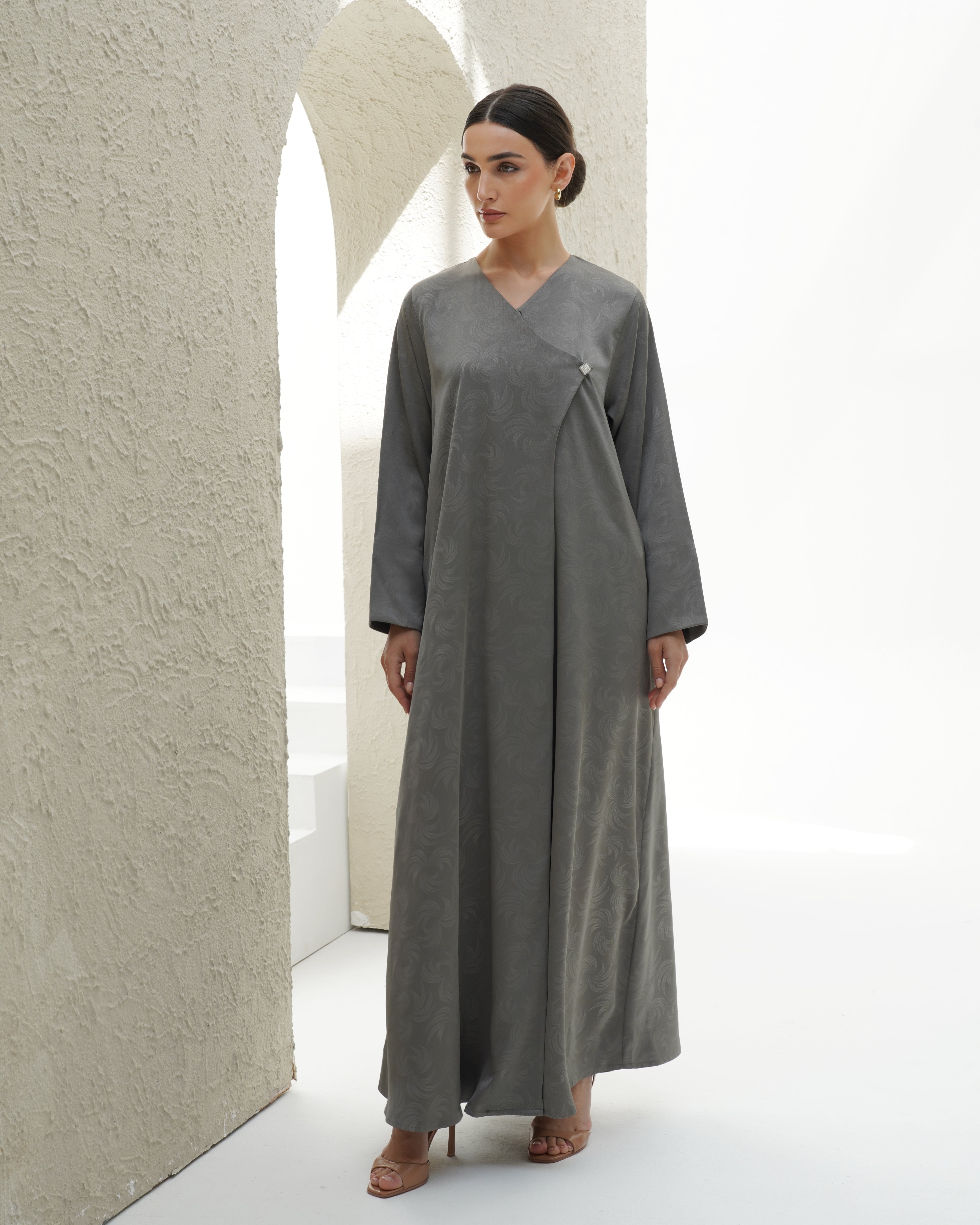Allure Japanese Jacquard Grey Abaya