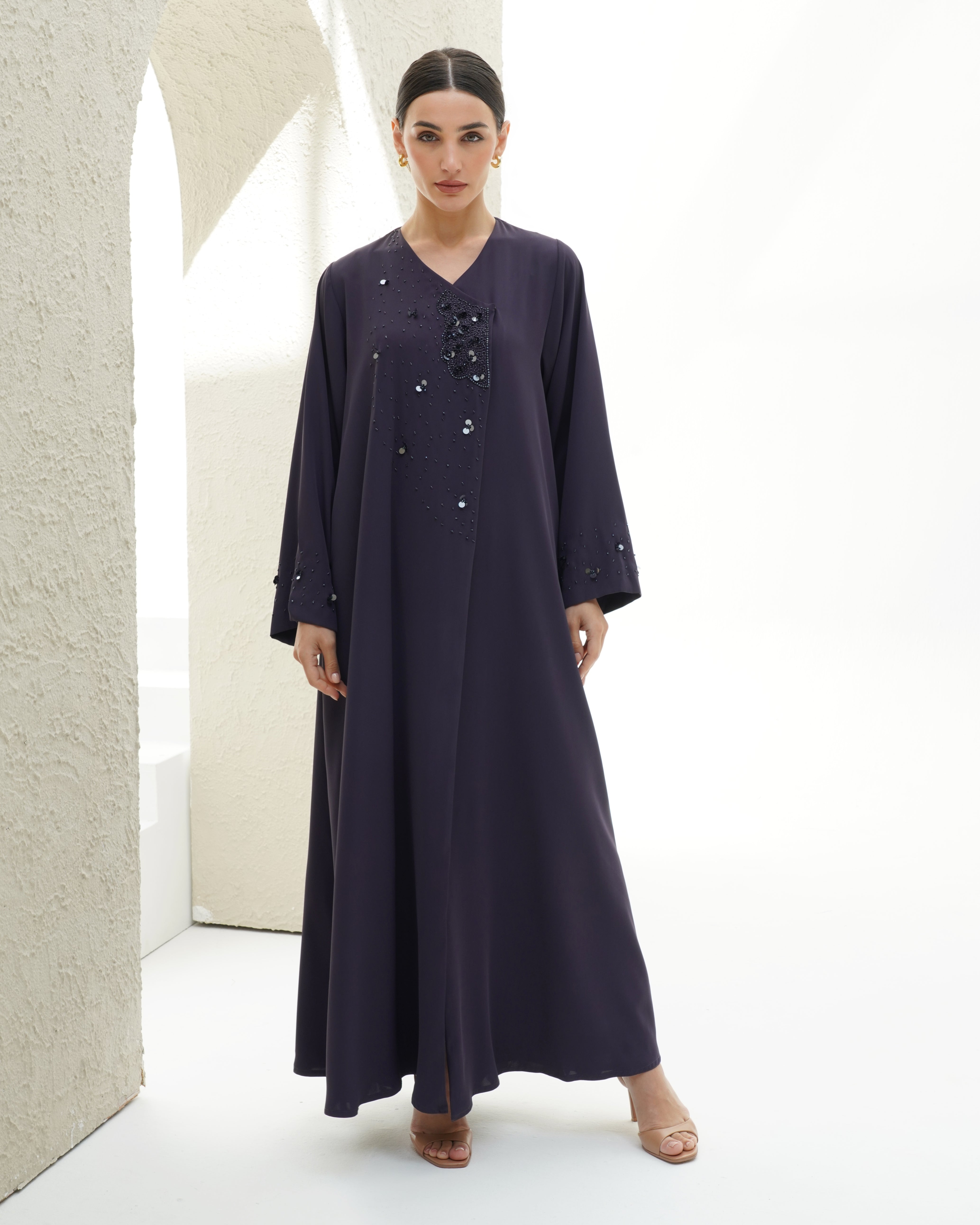 Layali Purple Abaya Japanese Crepe Handmade