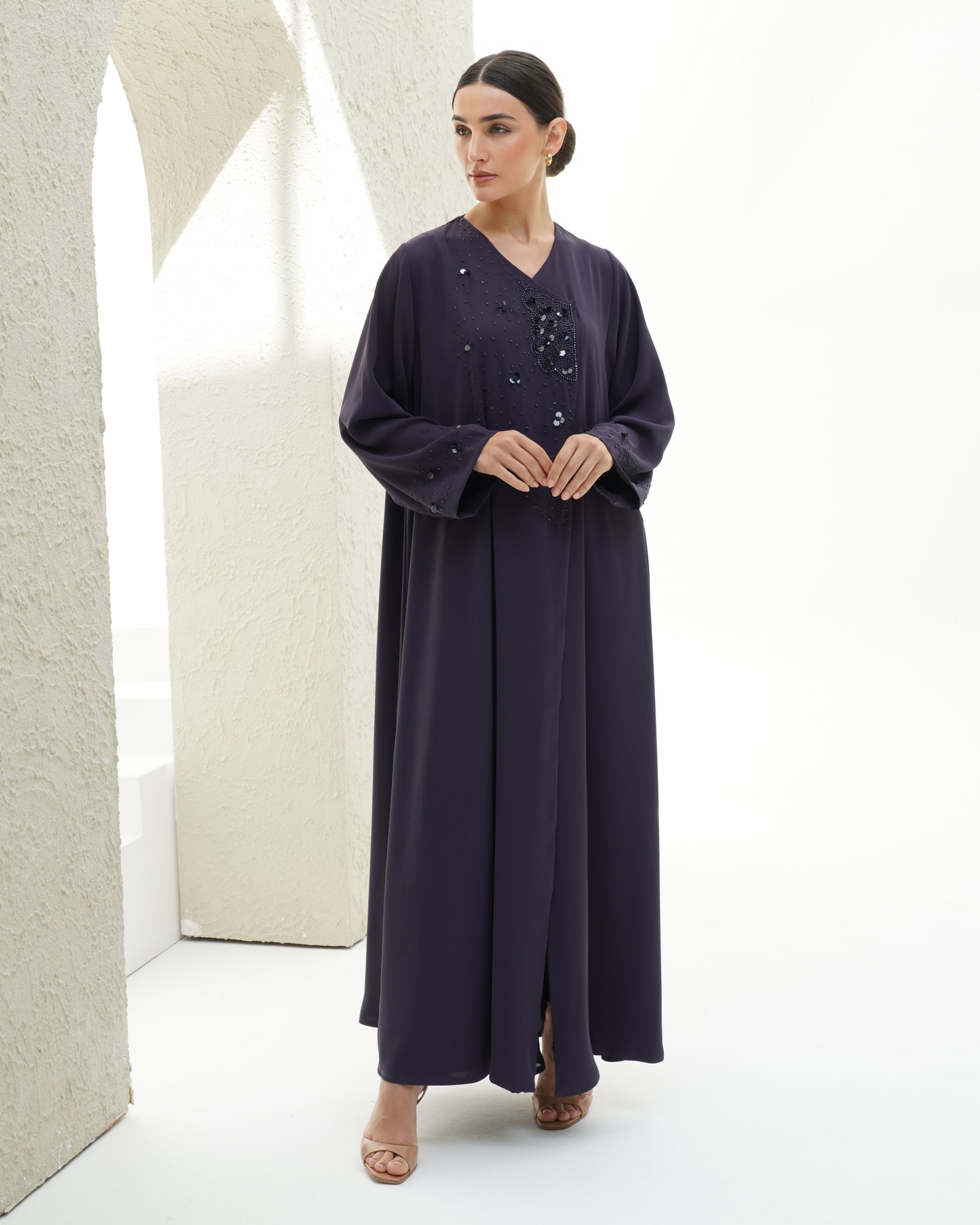 Layali Purple Abaya Japanese Crepe Handmade