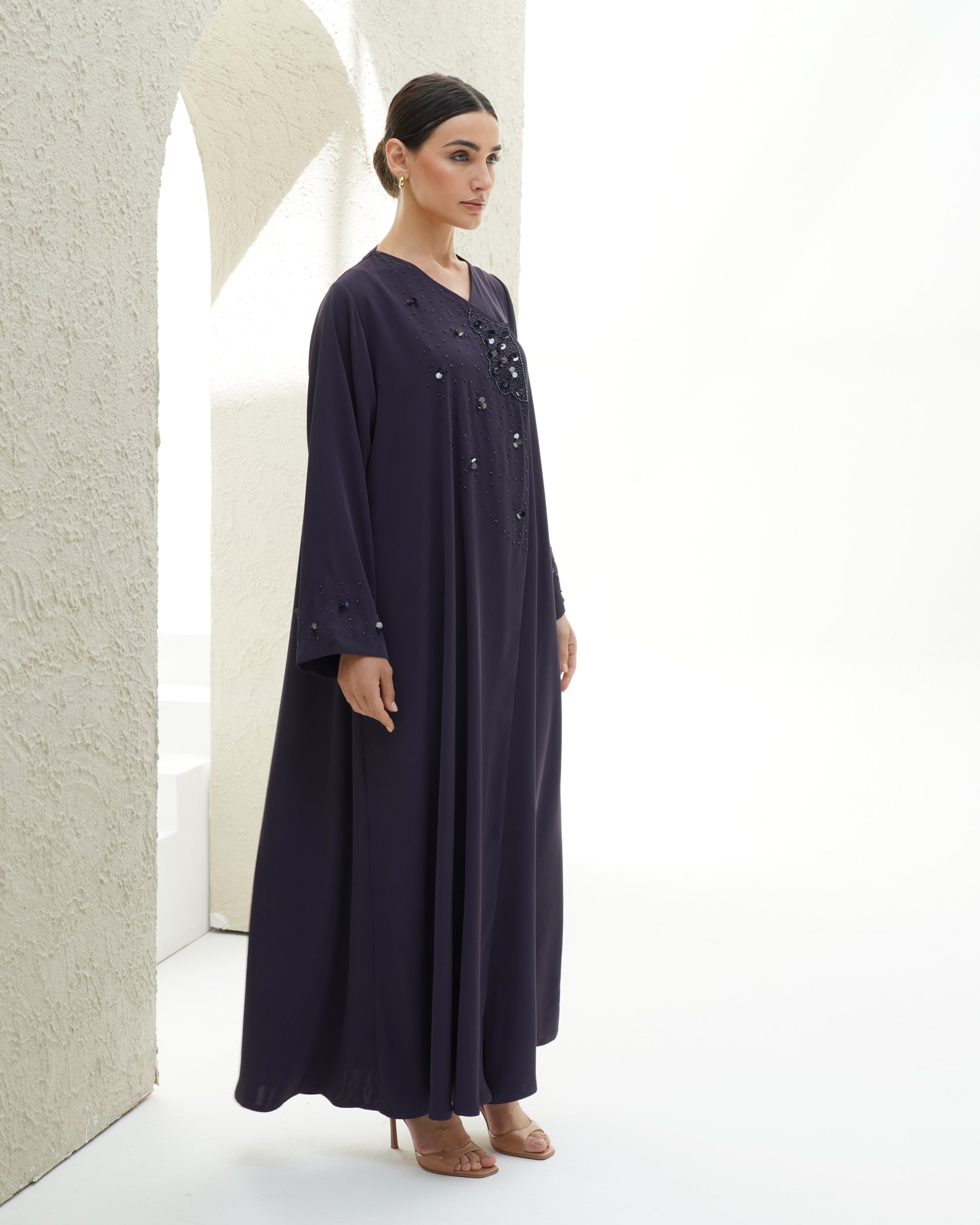 Layali Purple Abaya Japanese Crepe Handmade