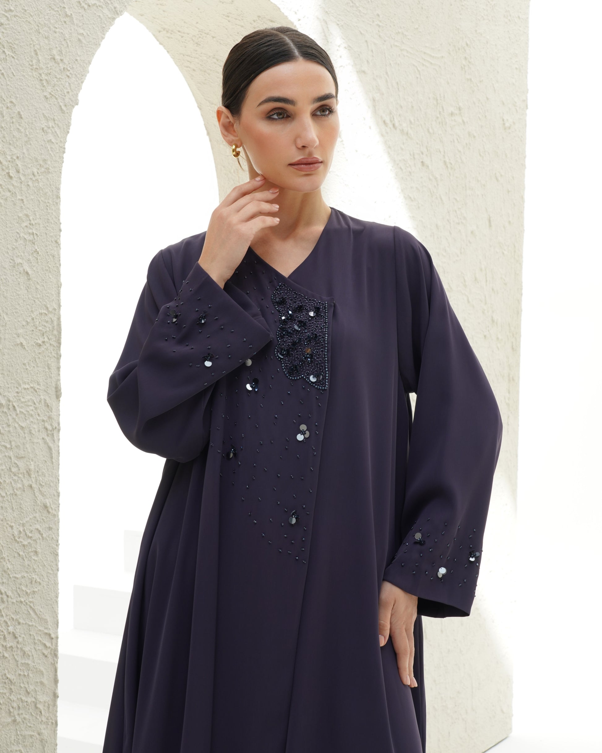 Layali Purple Abaya Japanese Crepe Handmade