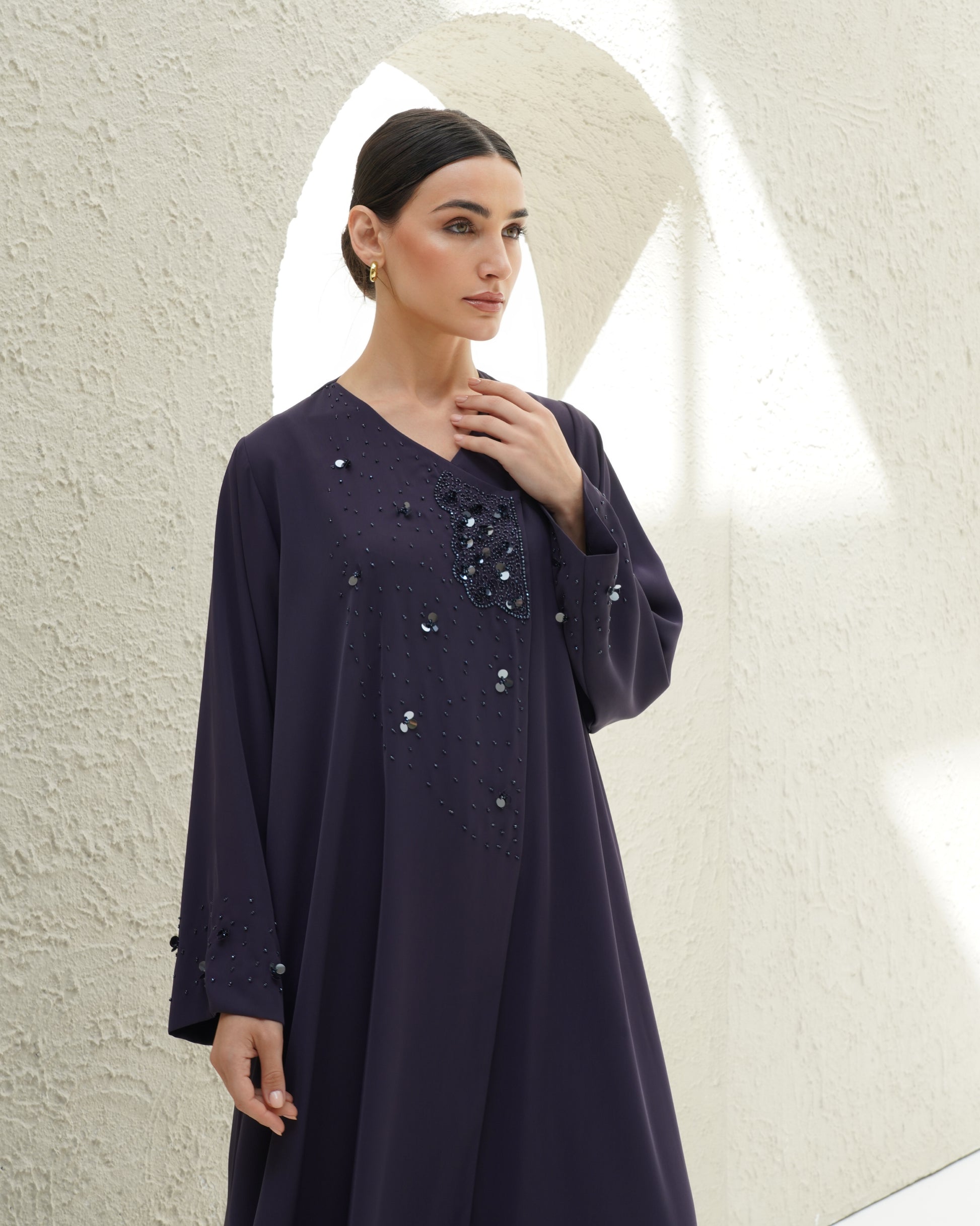 Layali Purple Abaya Japanese Crepe Handmade
